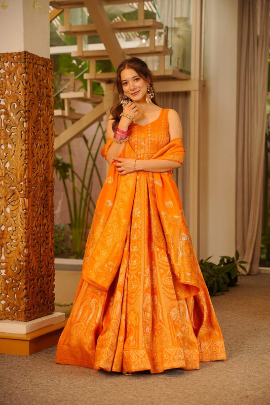 Zora Orange Silk Maxi Set