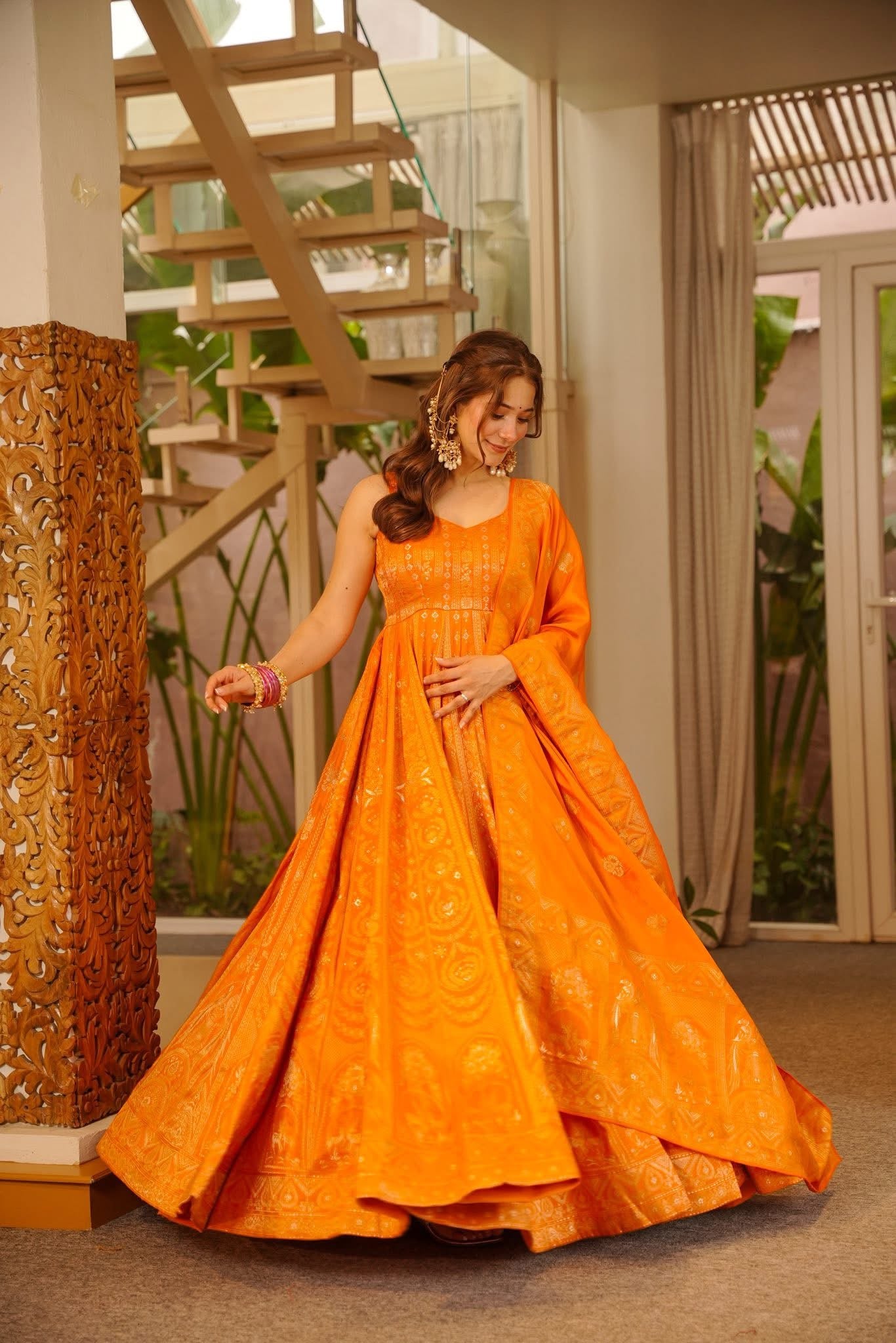 Zora Orange Silk Maxi Set