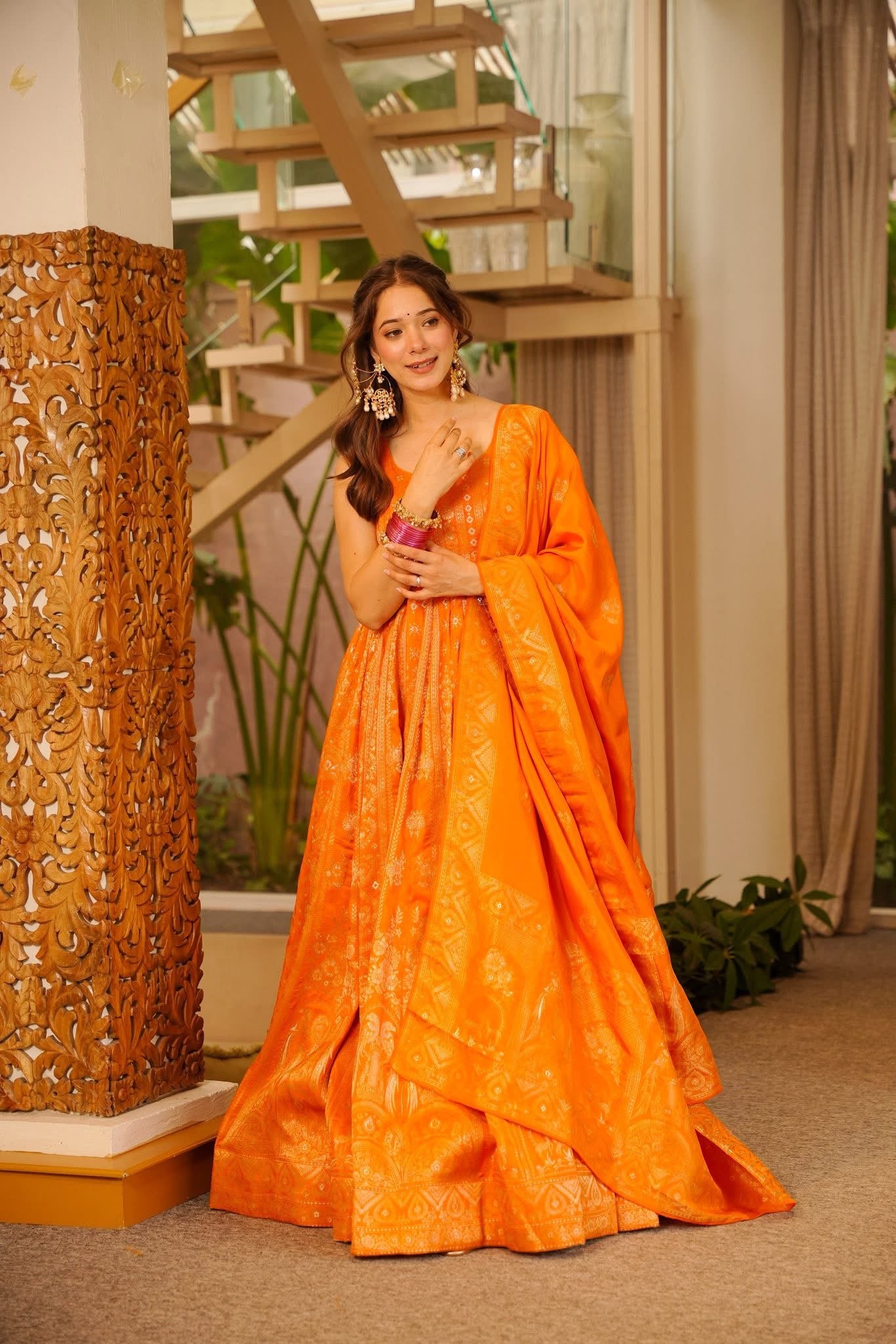 Zora Orange Silk Maxi Set