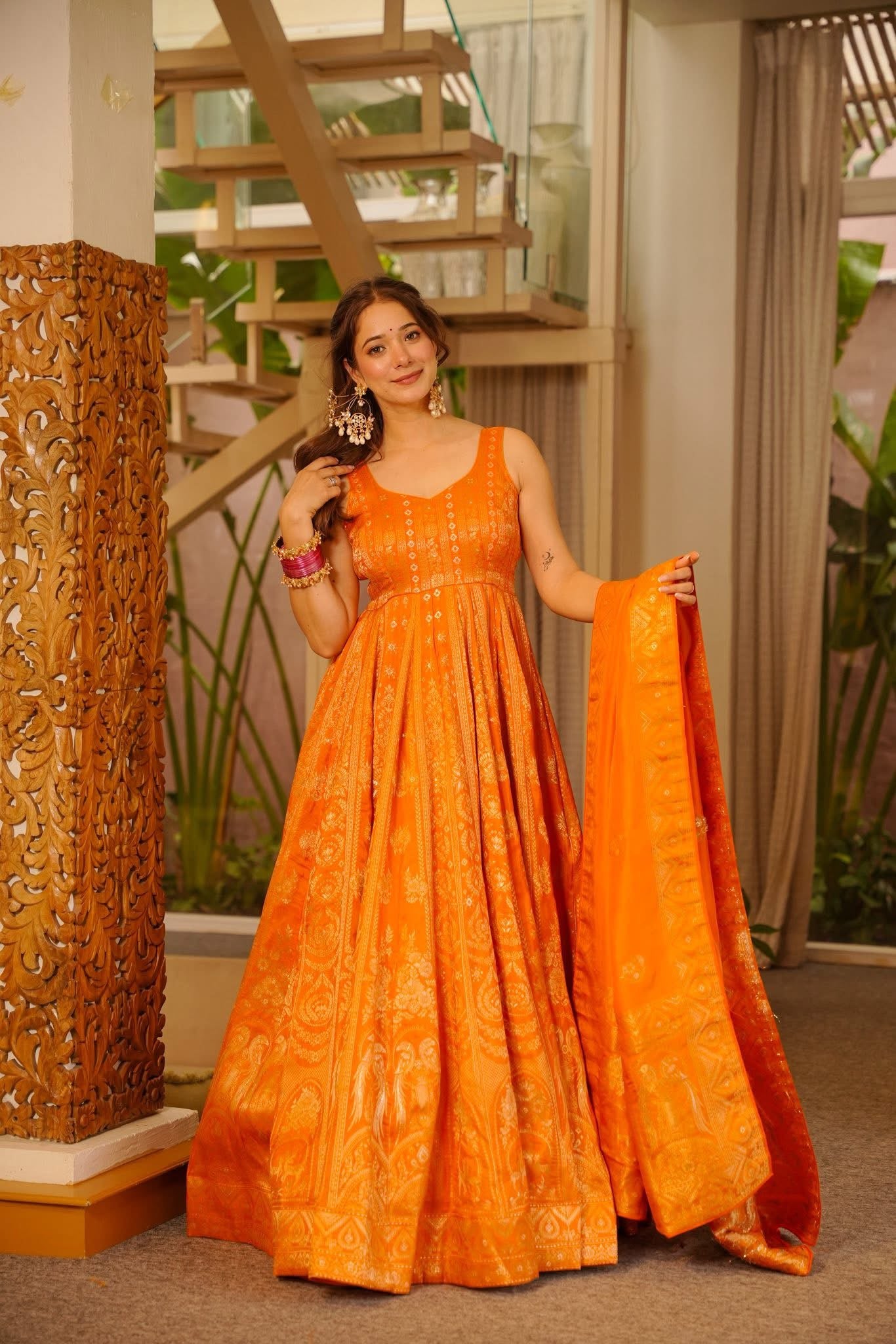 Zora Orange Silk Maxi Set