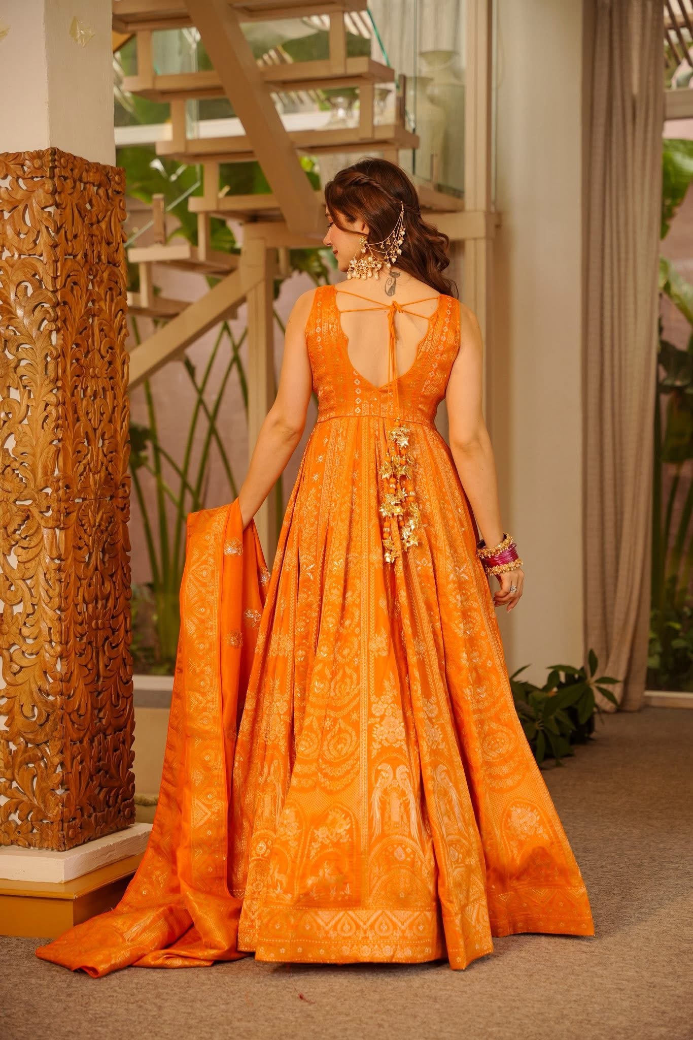 Zora Orange Silk Maxi Set