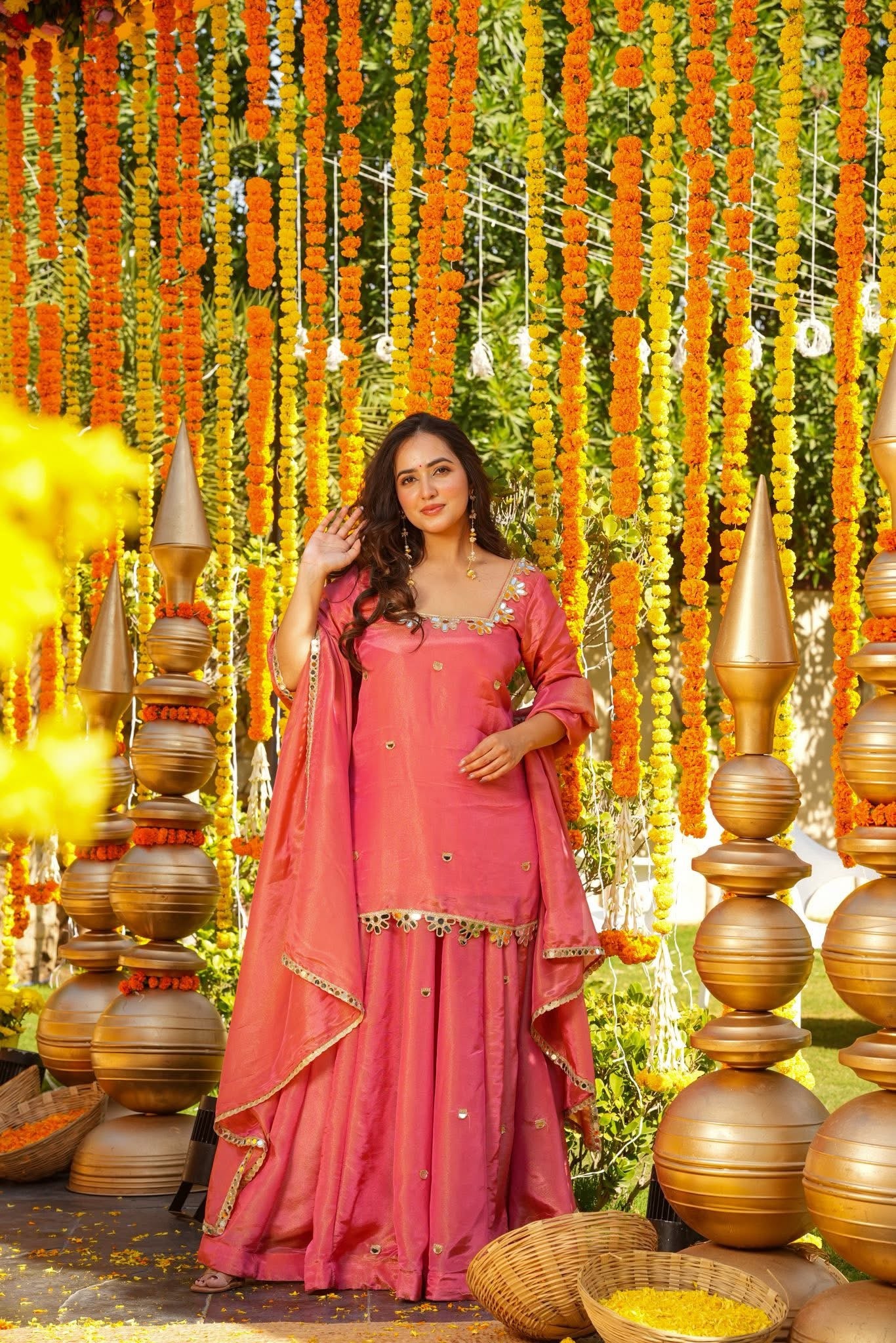 Avenia Pink Wedding Wear Sharara Set