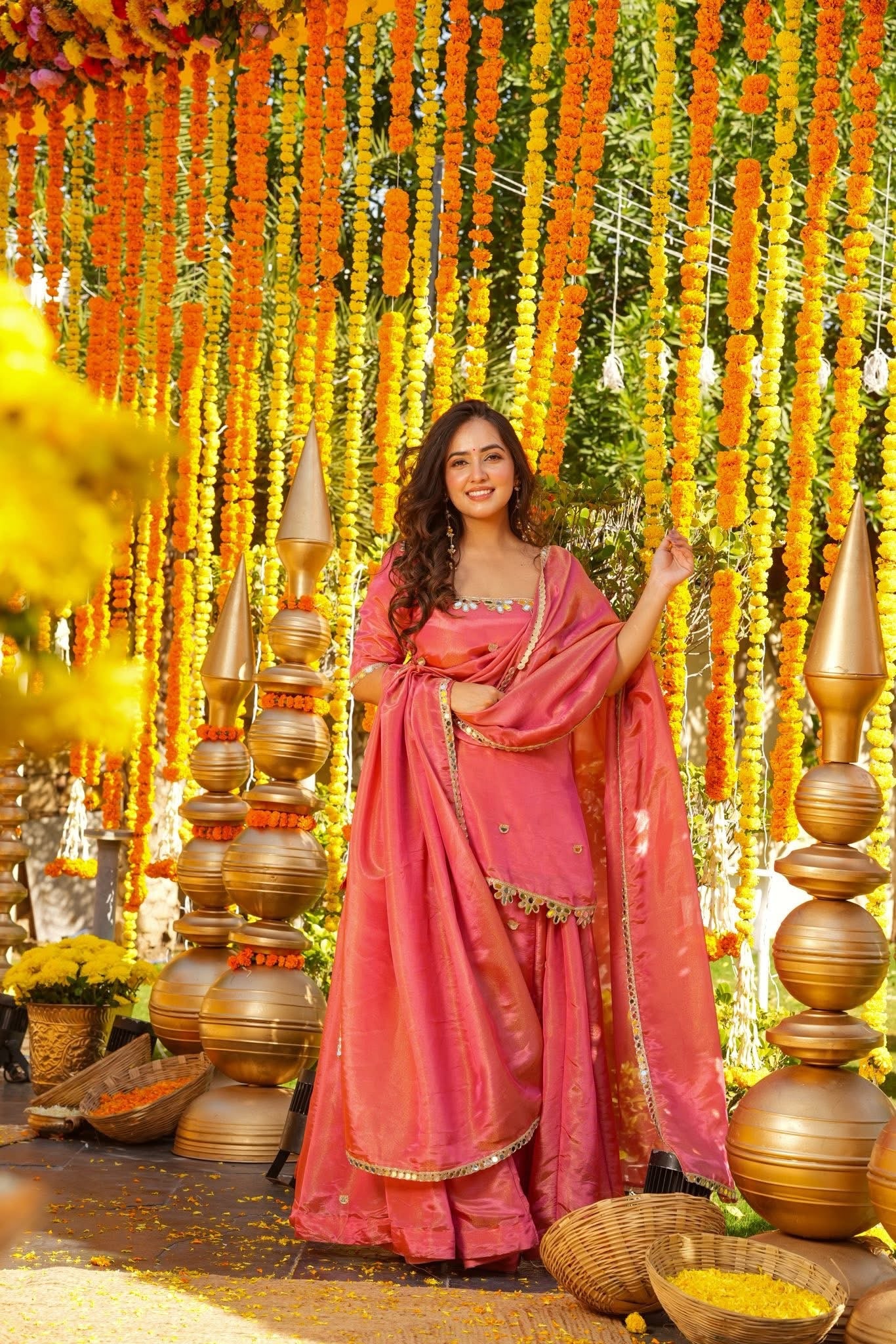 Avenia Pink Wedding Wear Sharara Set