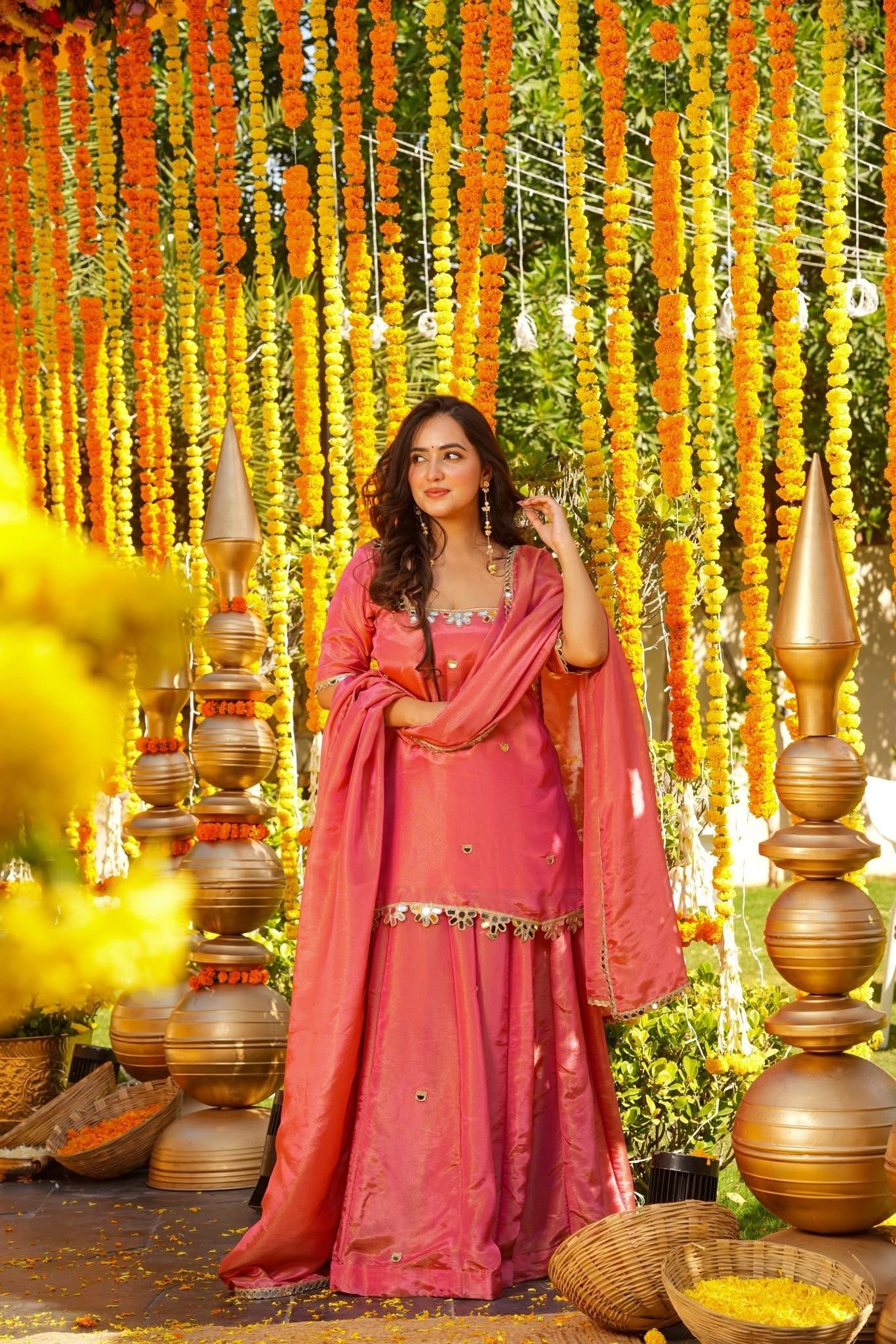 Avenia Pink Wedding Wear Sharara Set