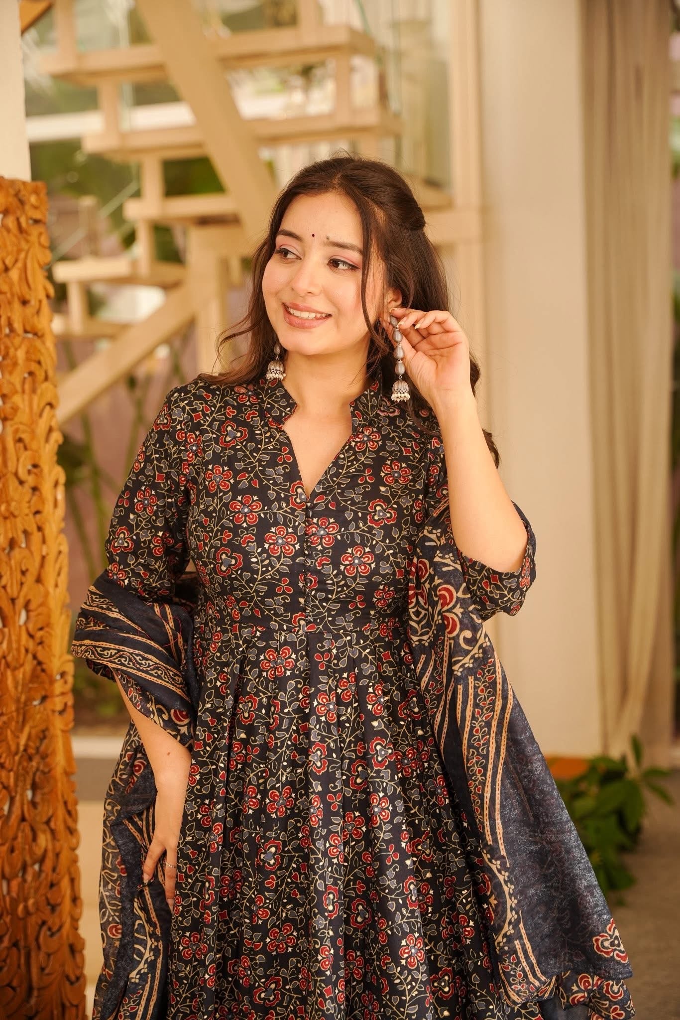 Charvitha Printed Cotton Anarkali Suit Set