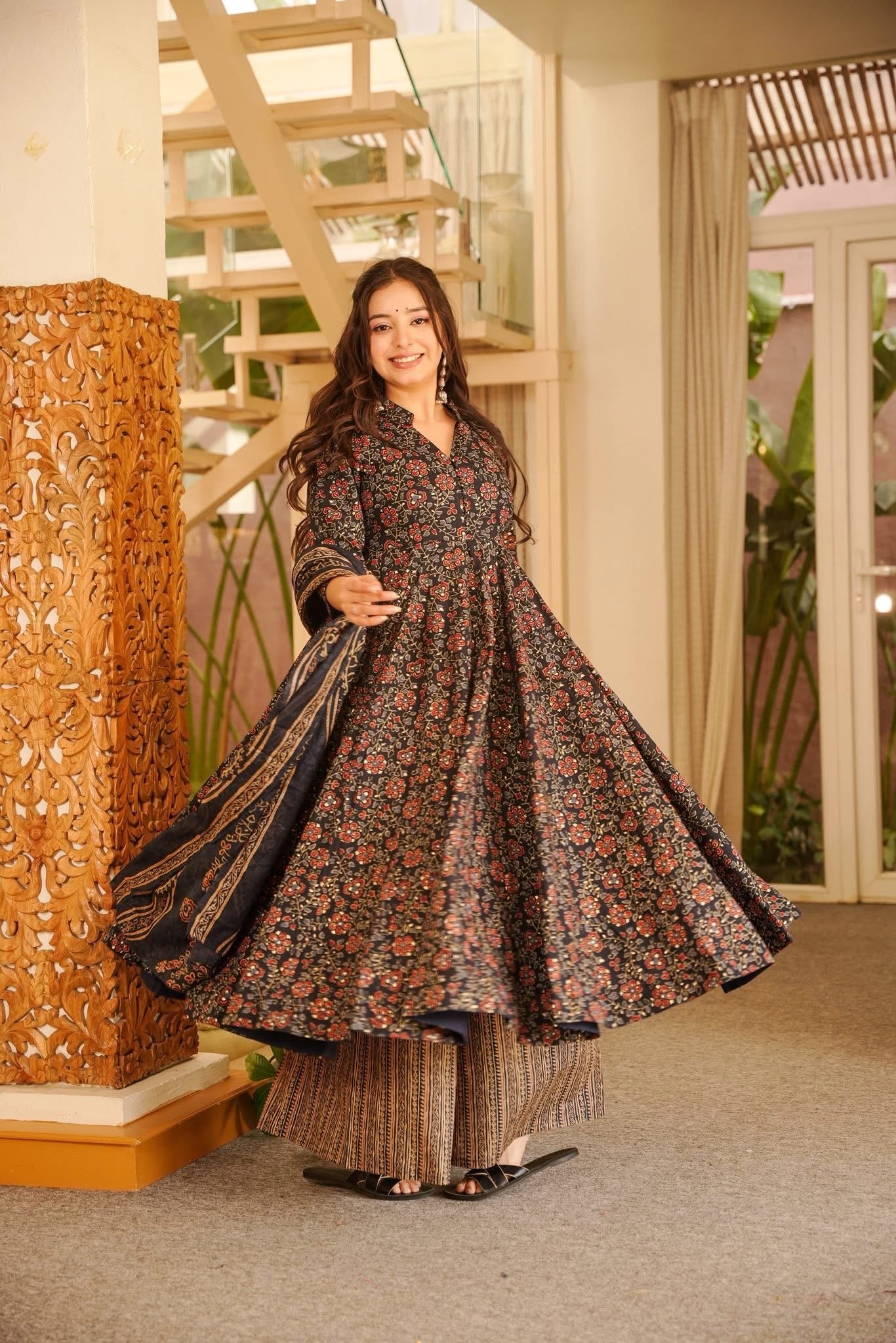 Charvitha Printed Cotton Anarkali Suit Set