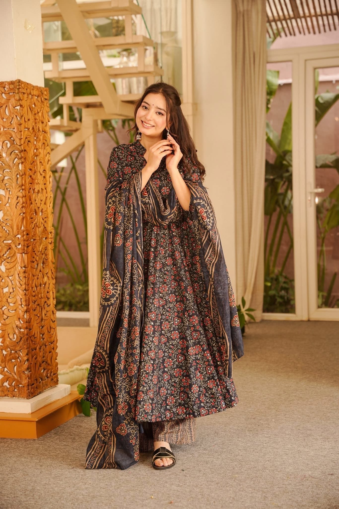 Charvitha Printed Cotton Anarkali Suit Set