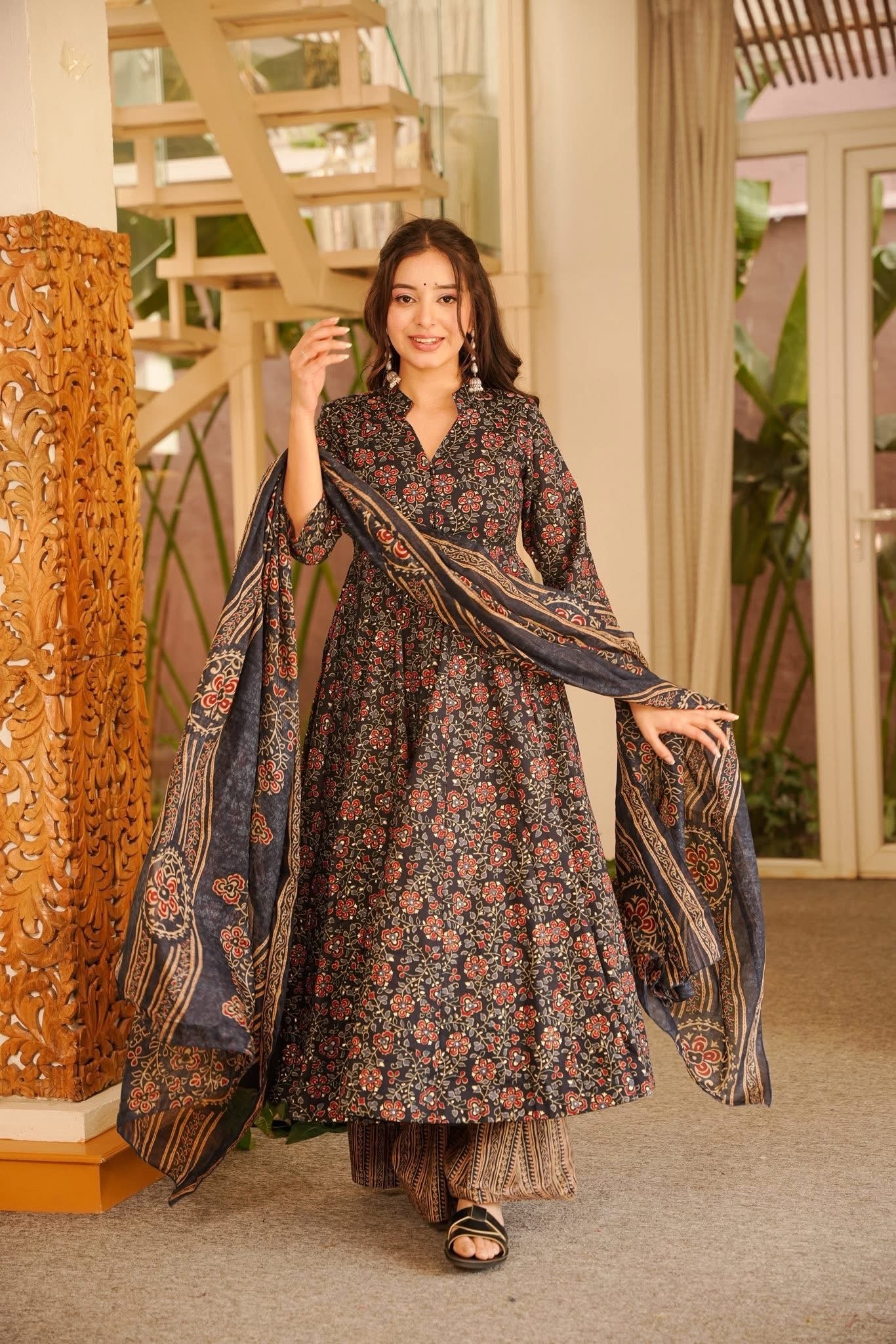 Charvitha Printed Cotton Anarkali Suit Set
