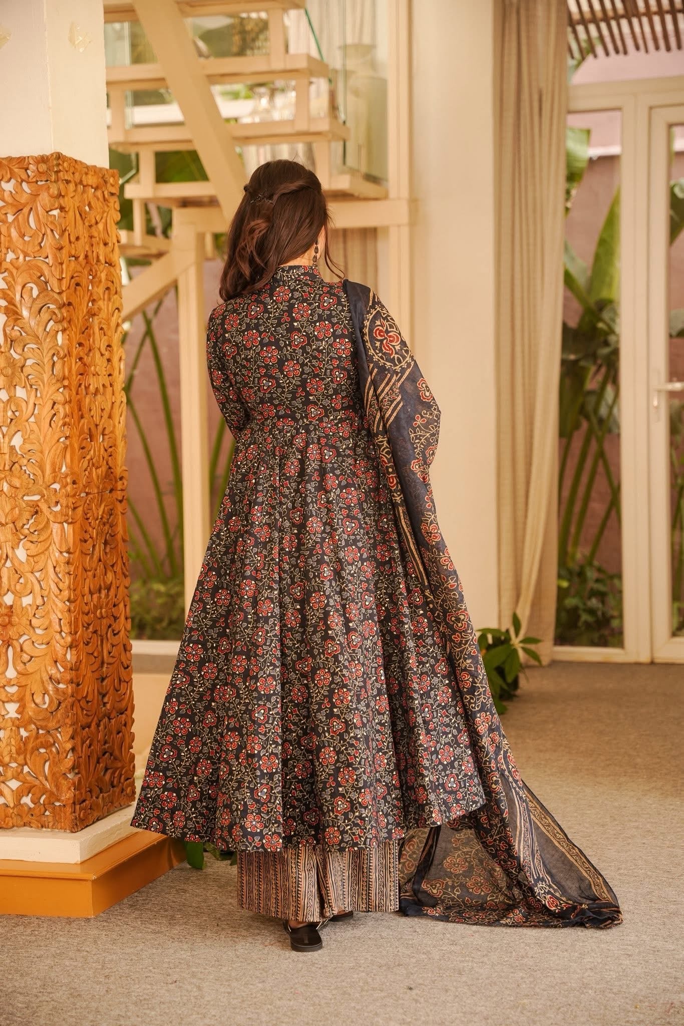 Charvitha Printed Cotton Anarkali Suit Set