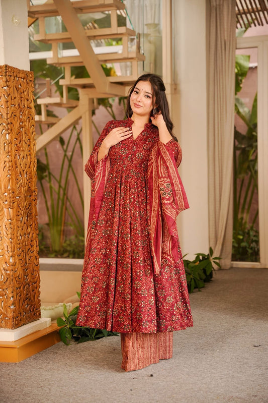 Ekantika Printed Cotton Anarkali Suit Set