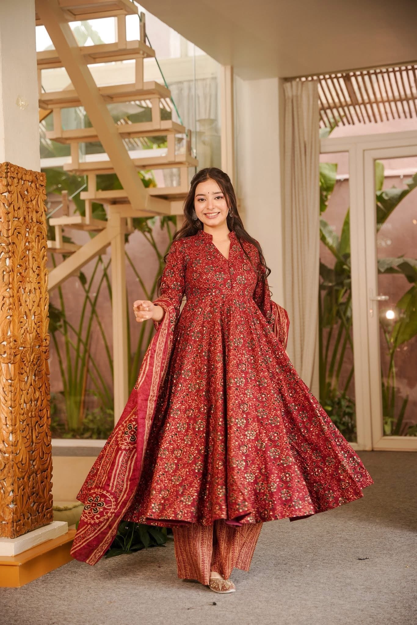 Ekantika Printed Cotton Anarkali Suit Set