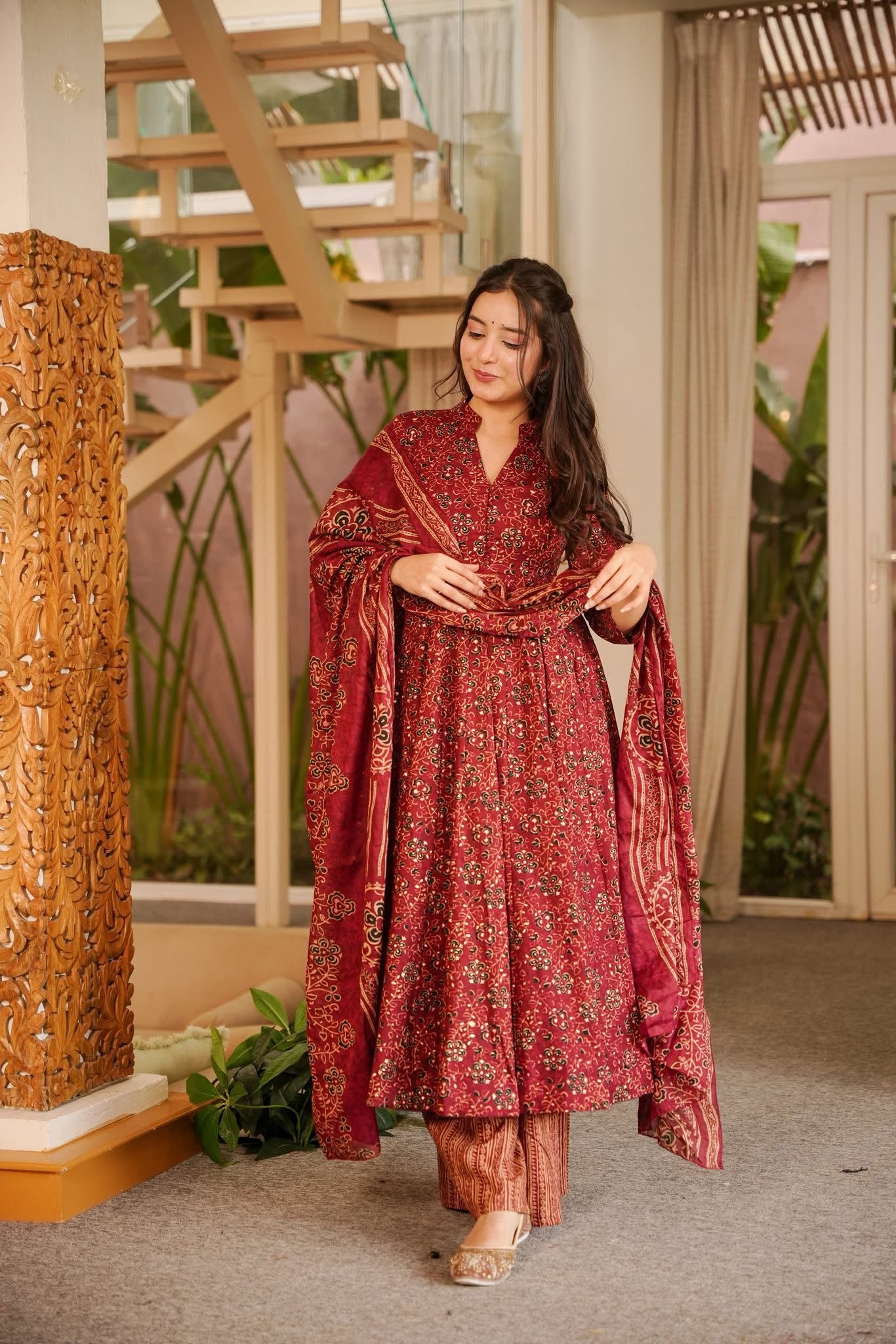 Ekantika Printed Cotton Anarkali Suit Set