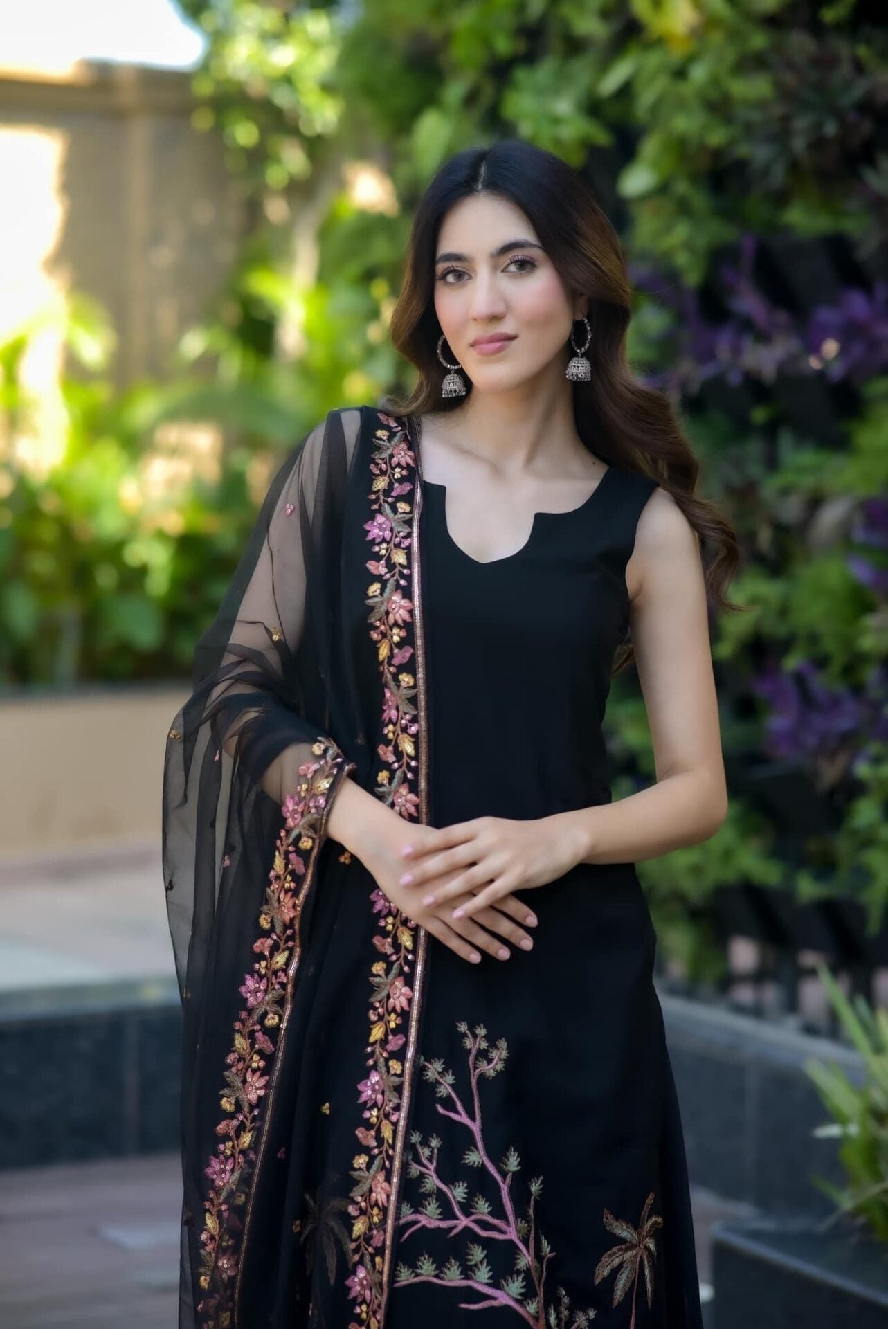 Shreya black Embroidered georgette set