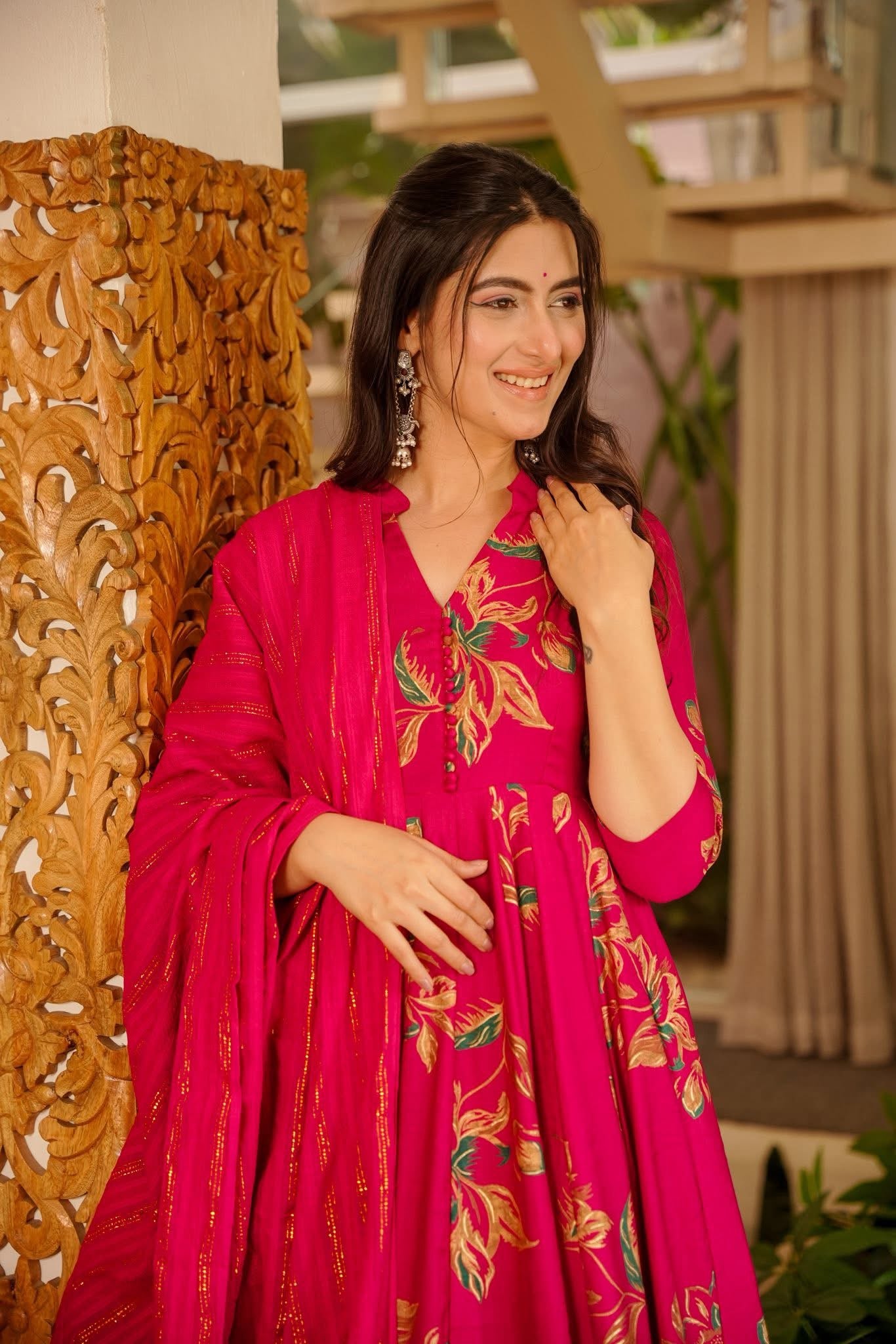 Qamya Pink Cotton Anarkali Suit Set
