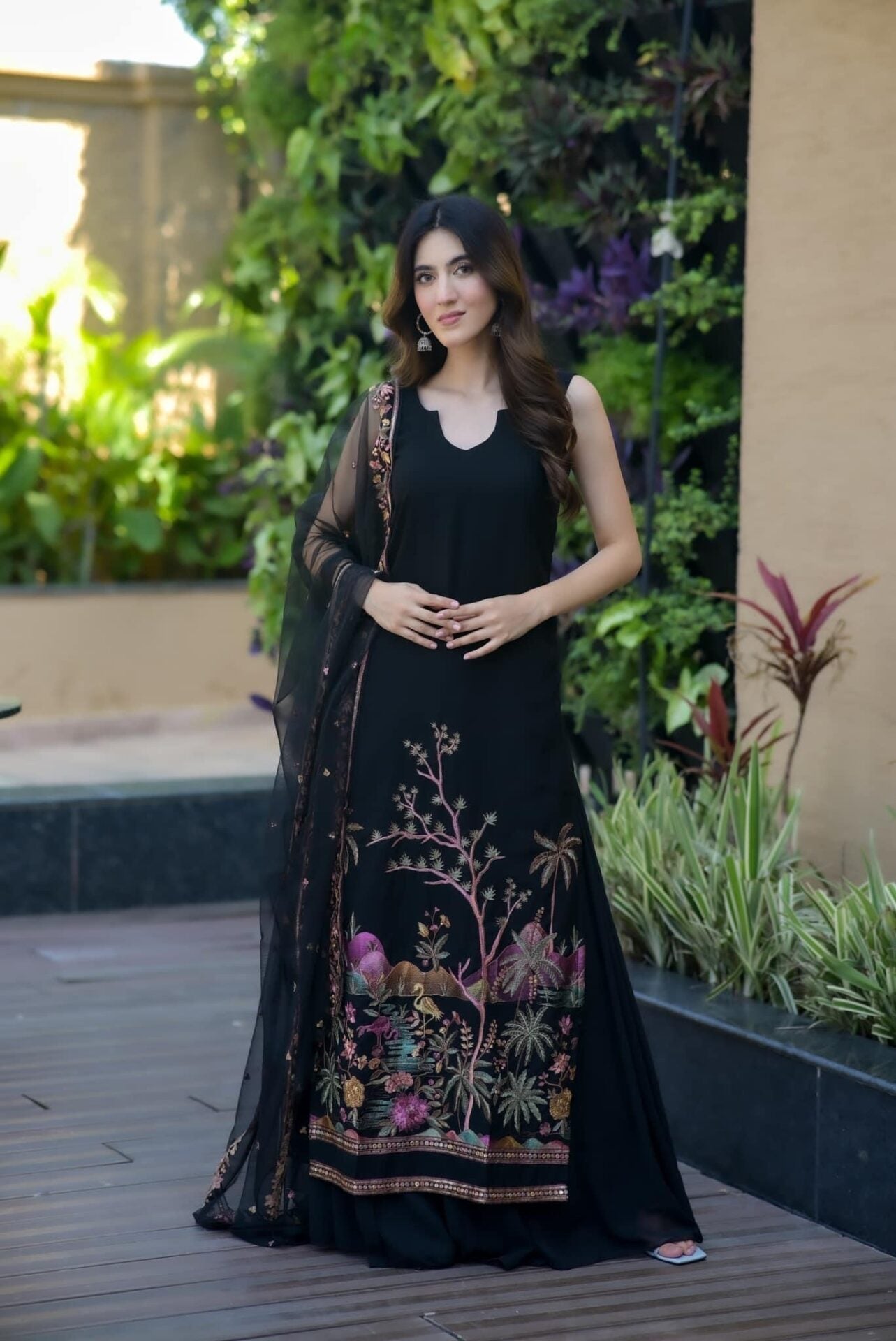 Shreya black Embroidered georgette set