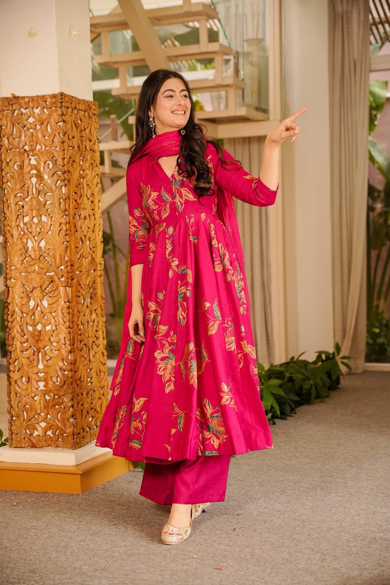 Qamya Pink Cotton Anarkali Suit Set