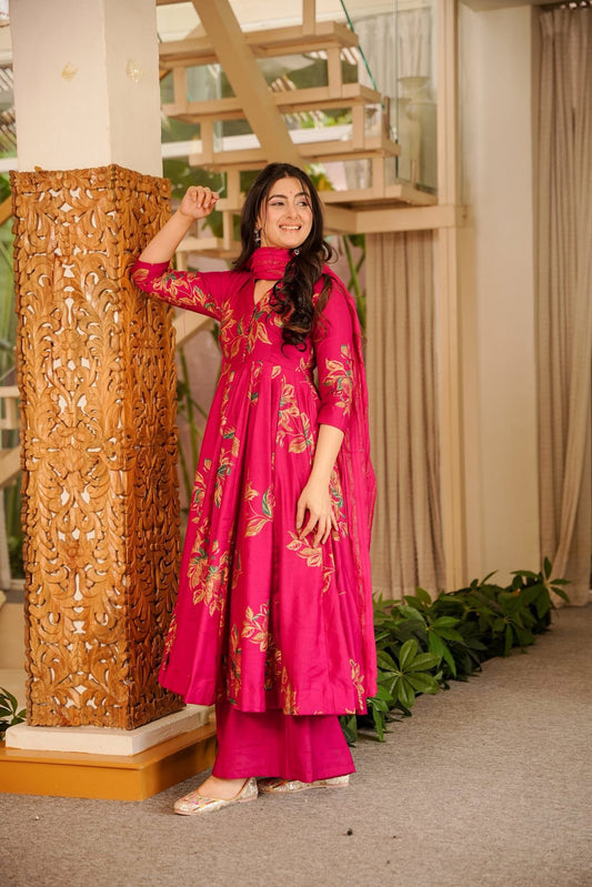 Qamya Pink Cotton Anarkali Suit Set