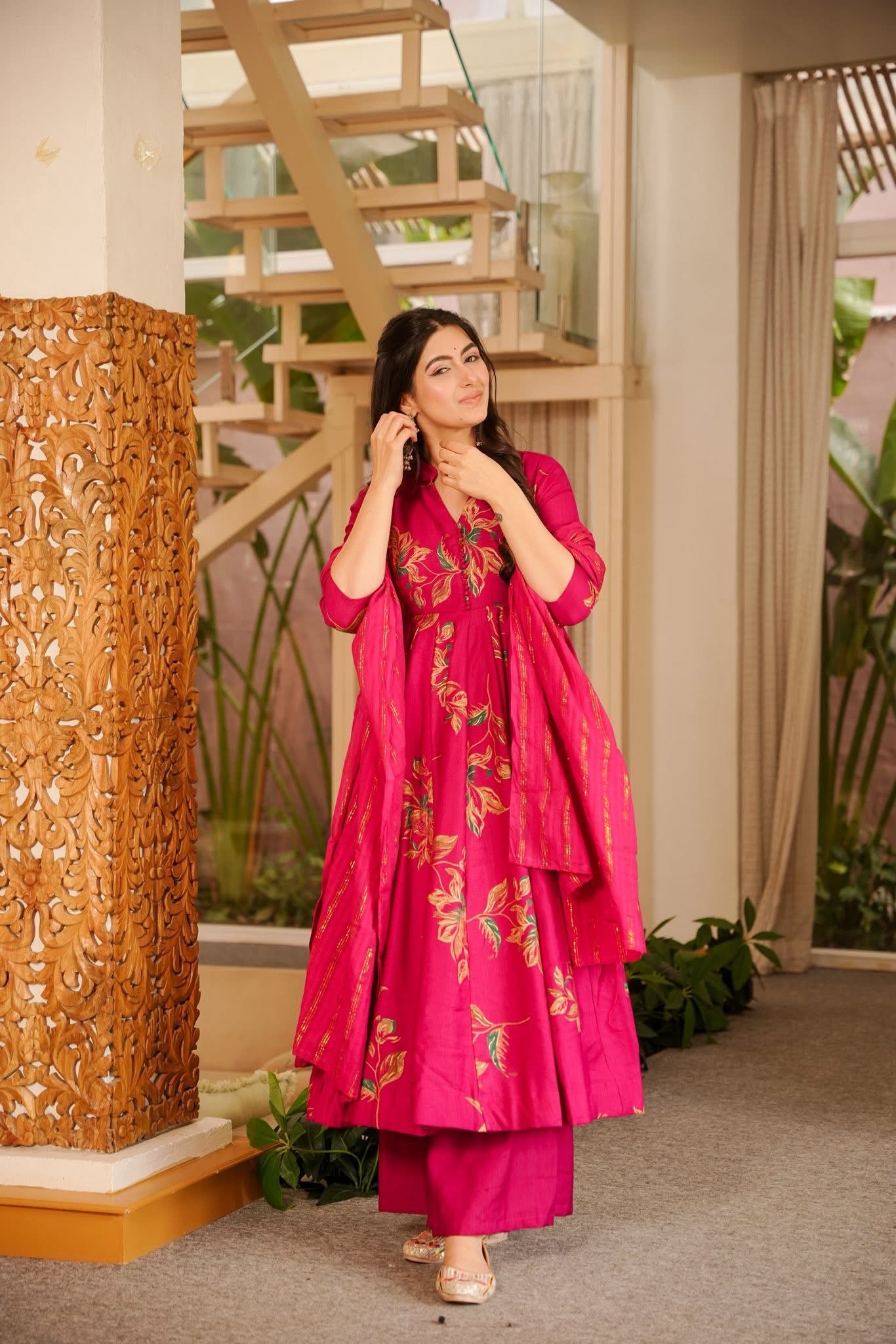 Qamya Pink Cotton Anarkali Suit Set