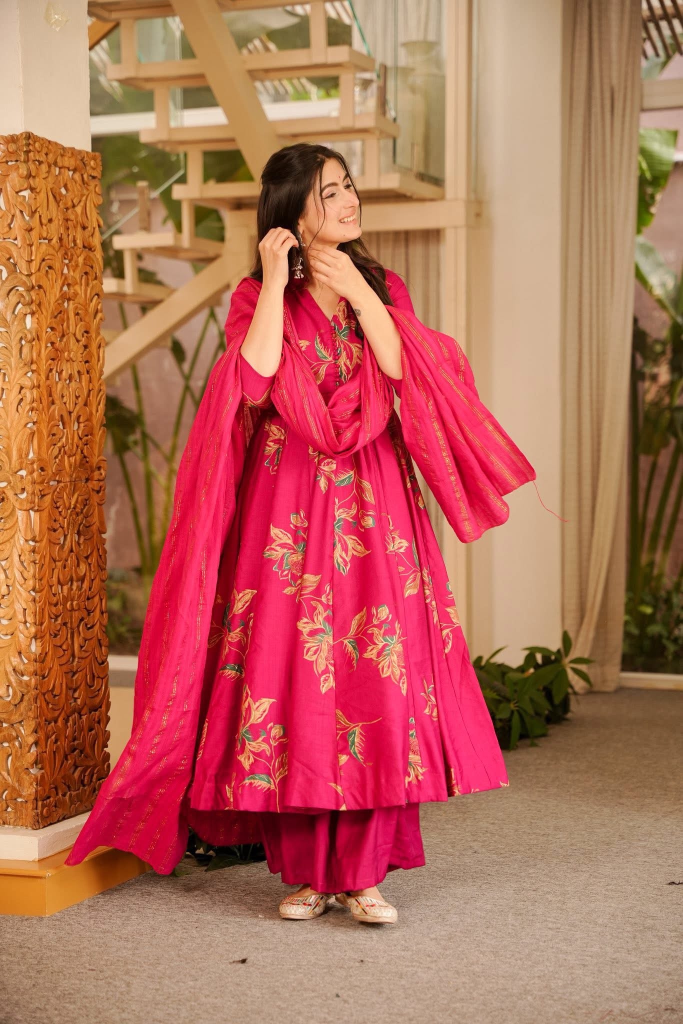 Qamya Pink Cotton Anarkali Suit Set