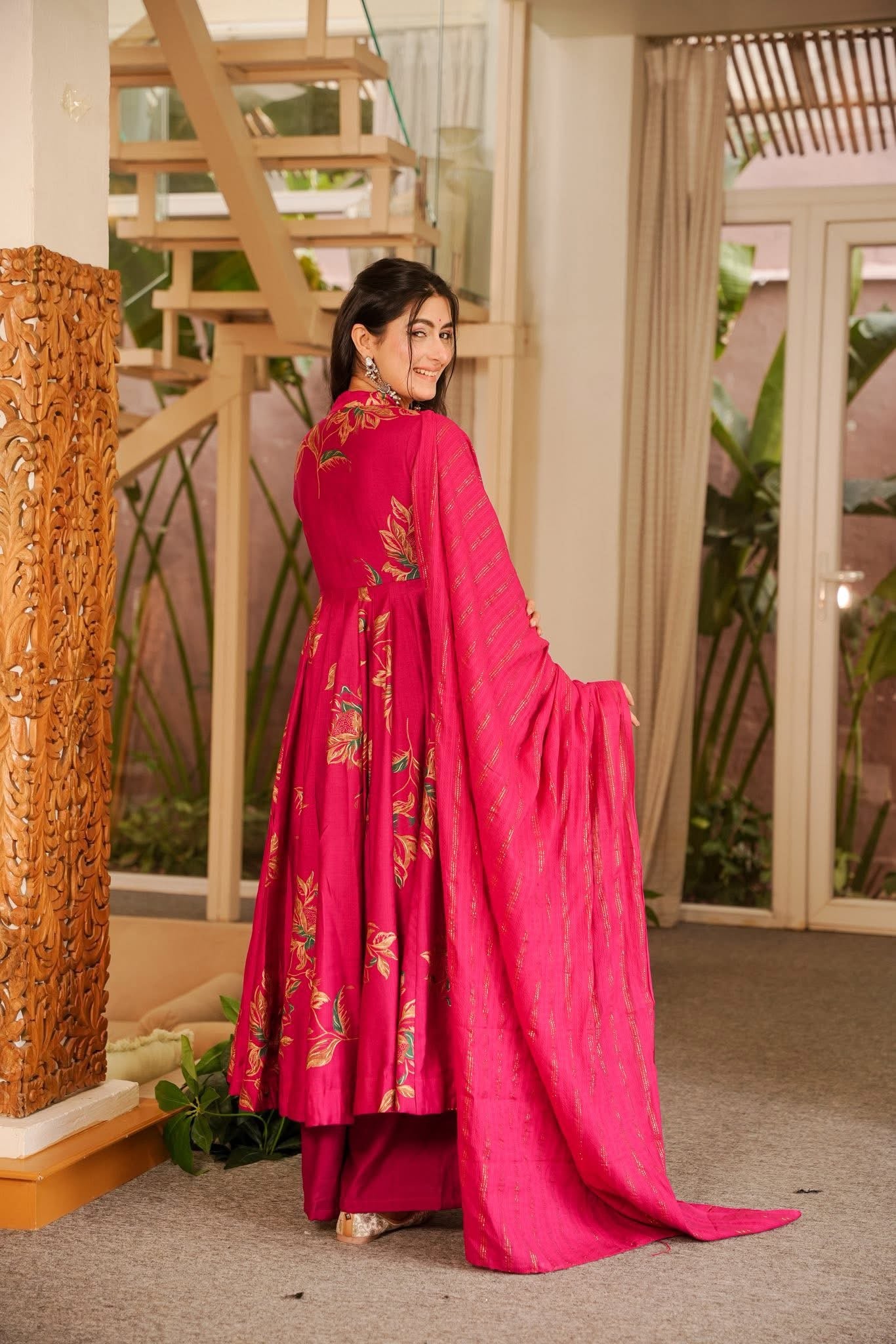 Qamya Pink Cotton Anarkali Suit Set