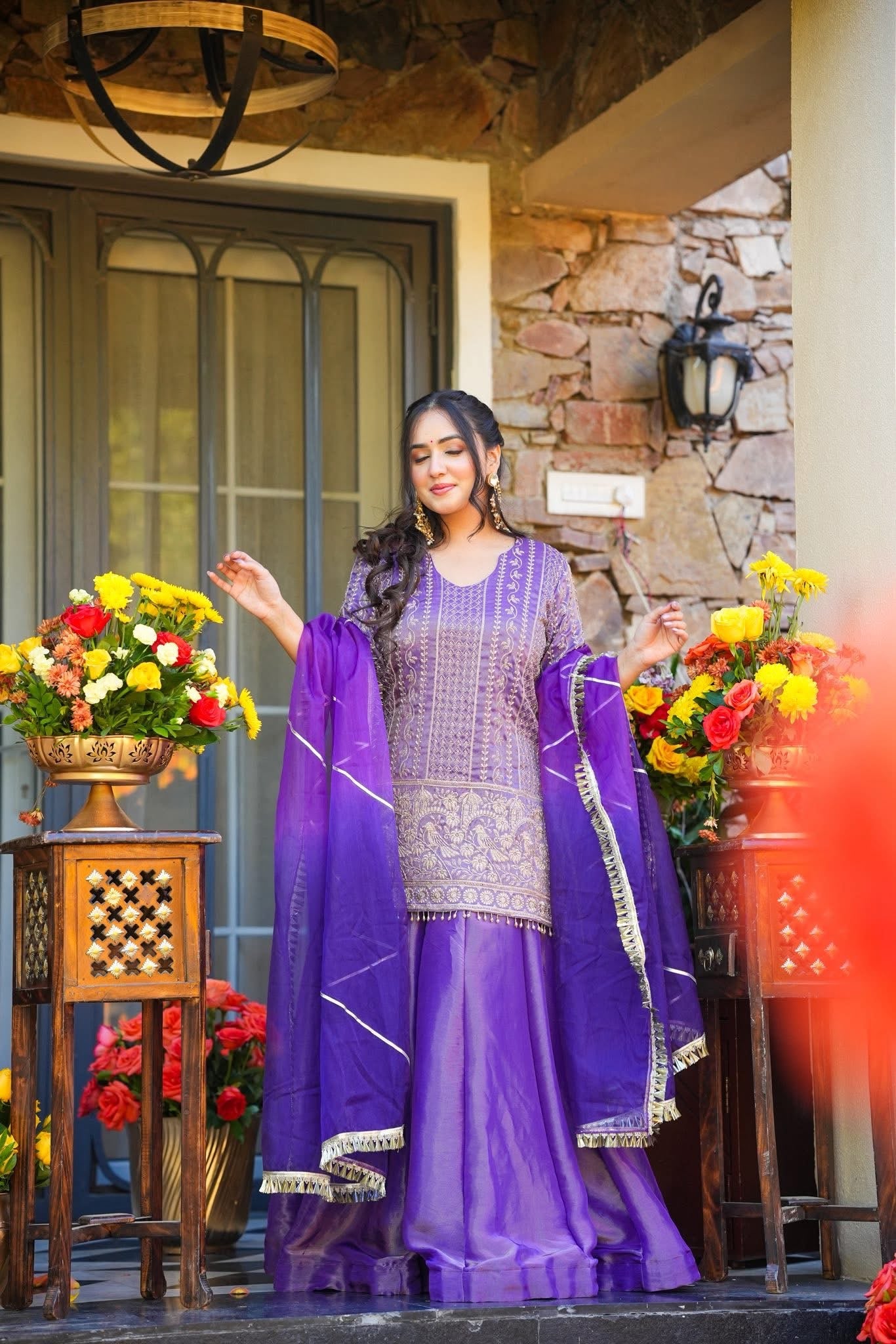 Rajvisha Purple Wedding Wear Sharara Set