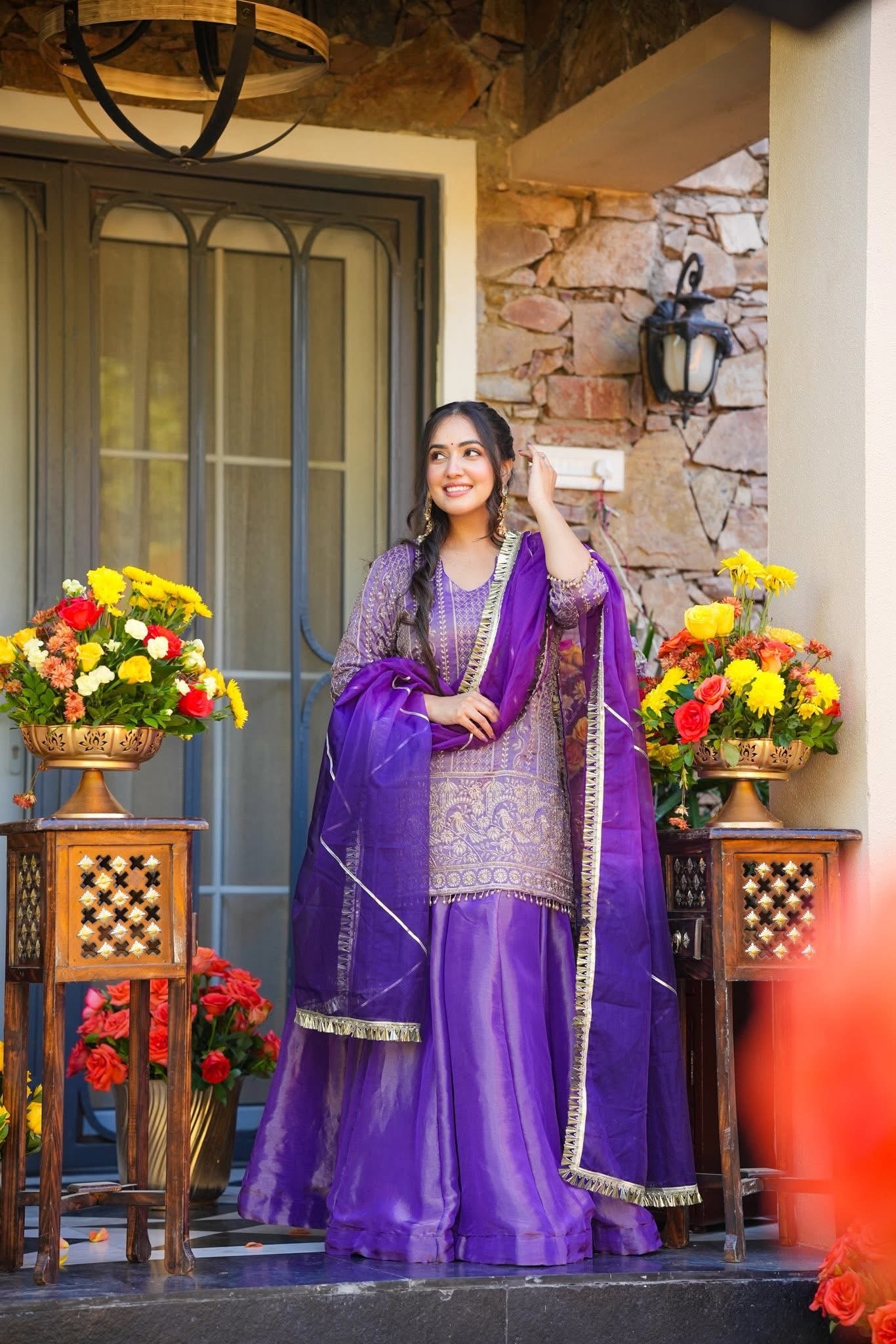Rajvisha Purple Wedding Wear Sharara Set
