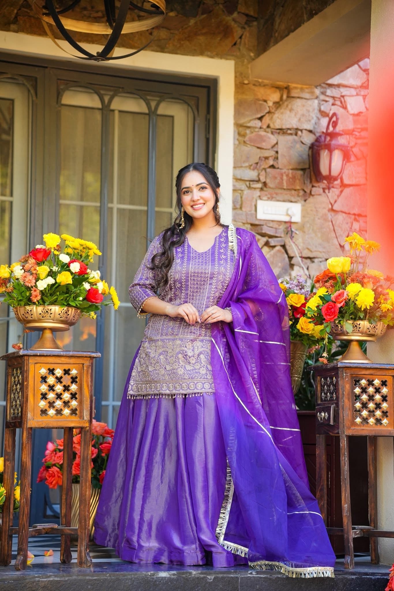 Rajvisha Purple Wedding Wear Sharara Set
