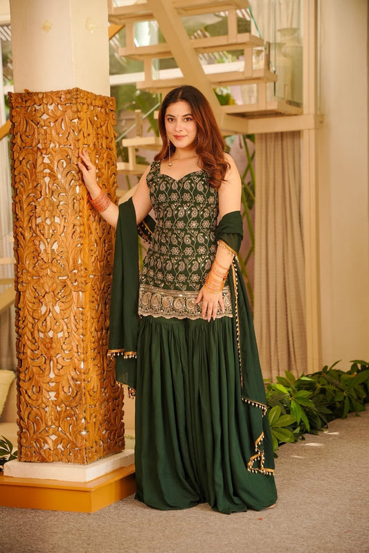 Rangra Green Heavy Embroidered Sharara Set
