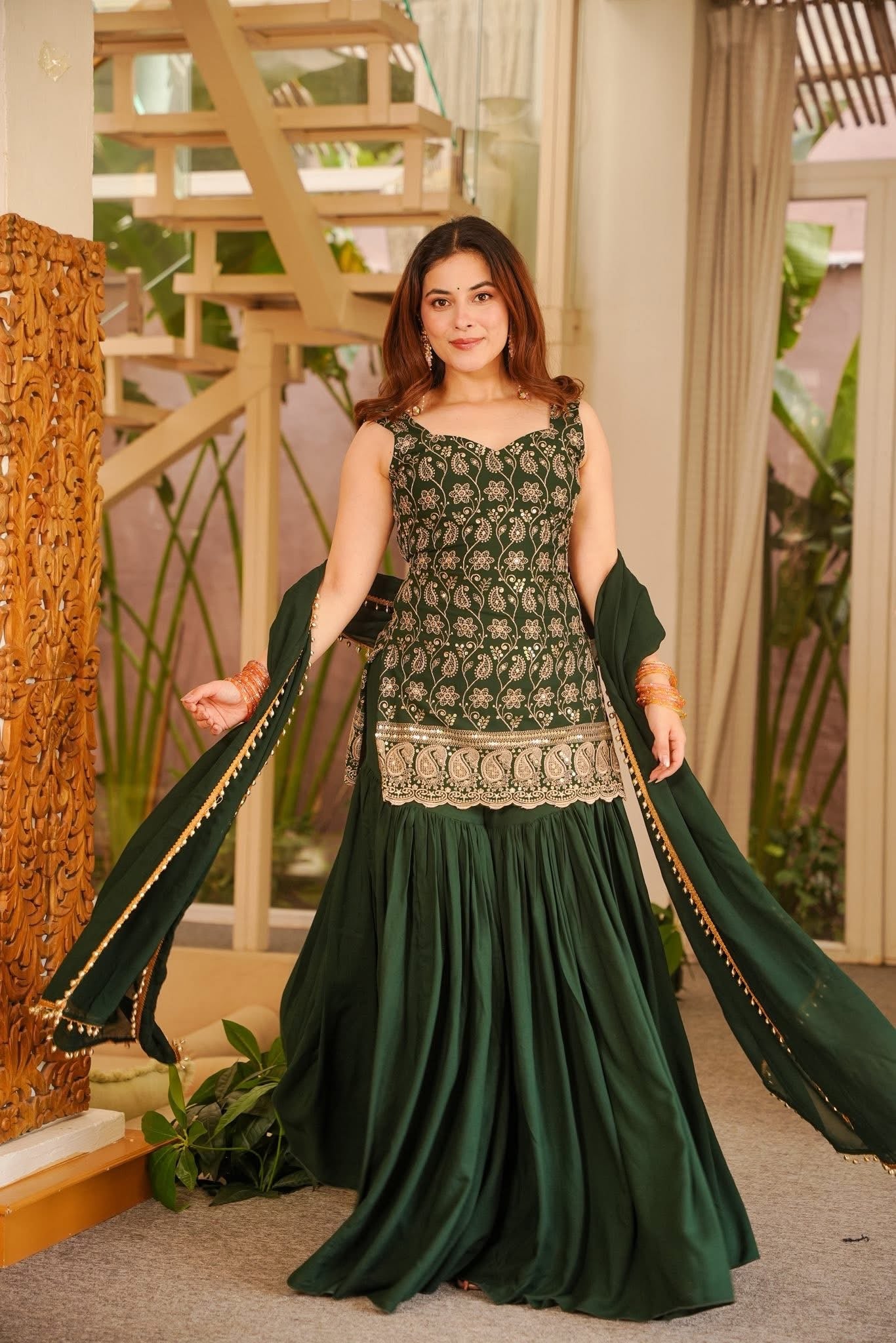 Rangra Green Heavy Embroidered Sharara Set