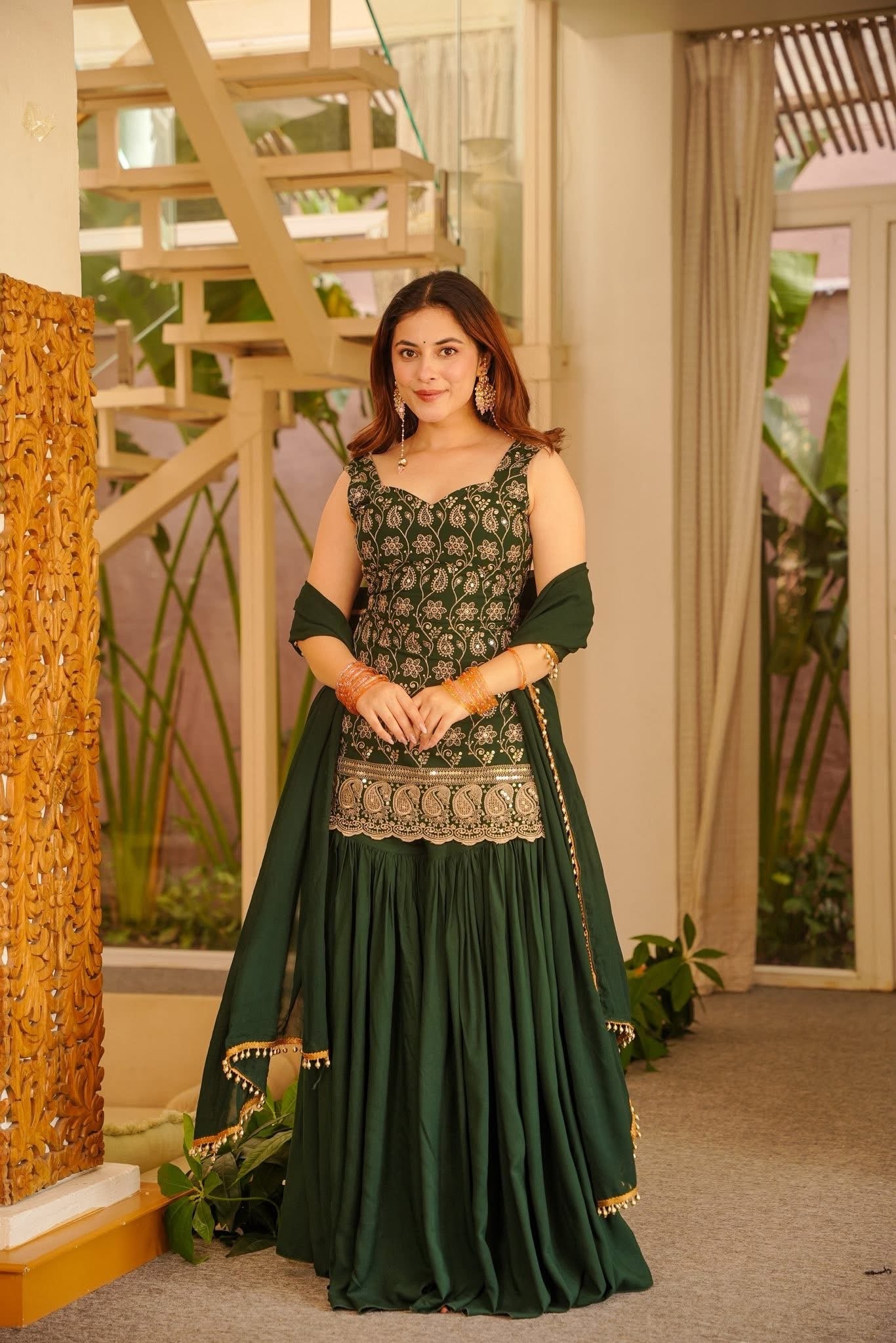 Rangra Green Heavy Embroidered Sharara Set