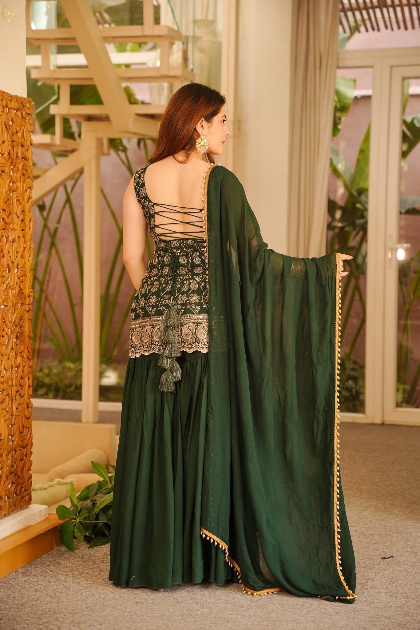 Rangra Green Heavy Embroidered Sharara Set