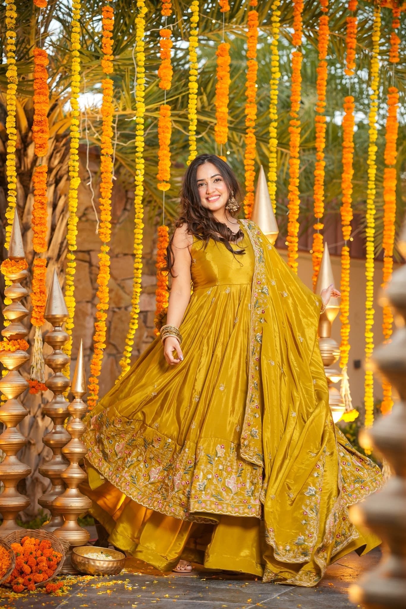 Ocira Mustard Silk Anarkali Suit Set
