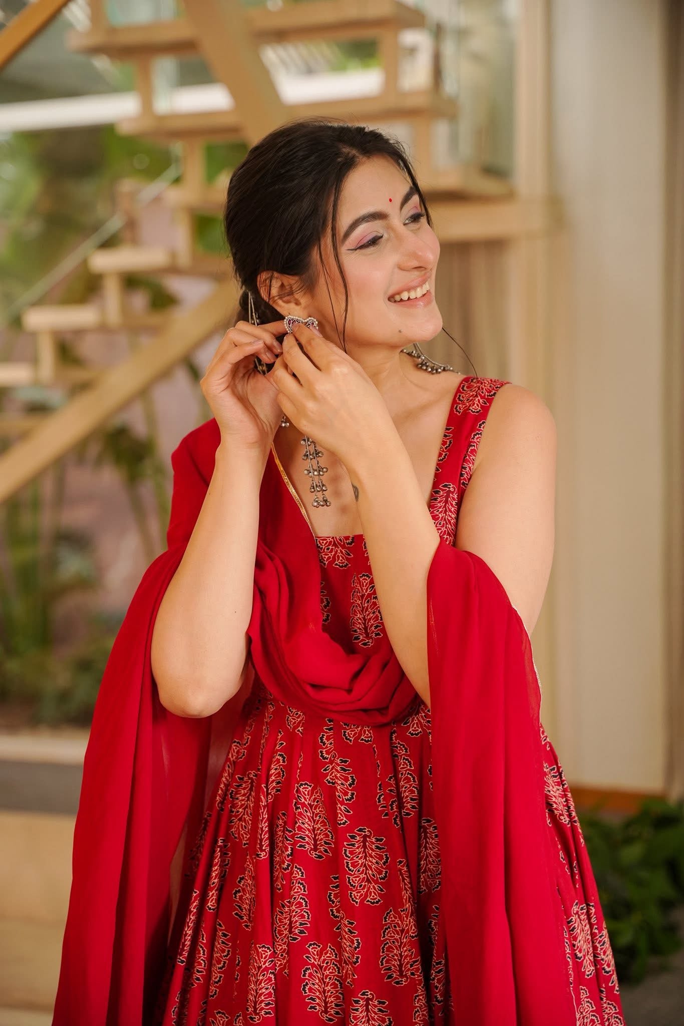 Iraaja Red Anarkali Suit Set