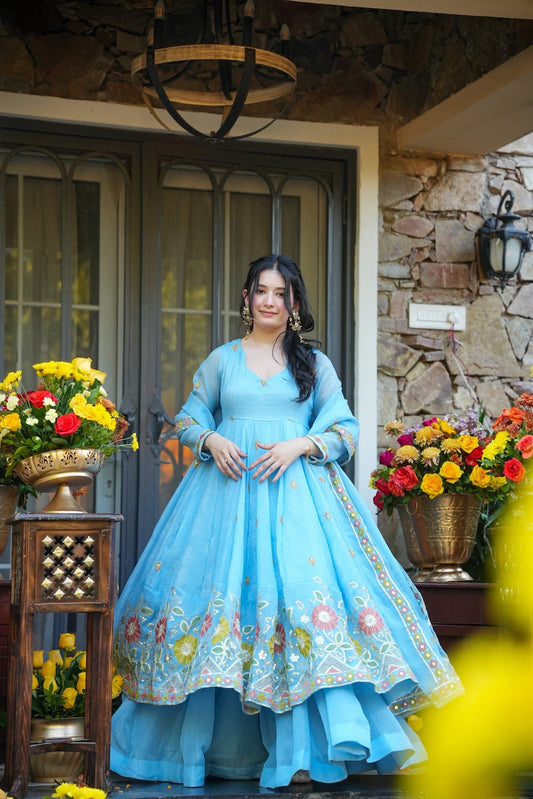 Skywash Organza Anarkali Suit Set