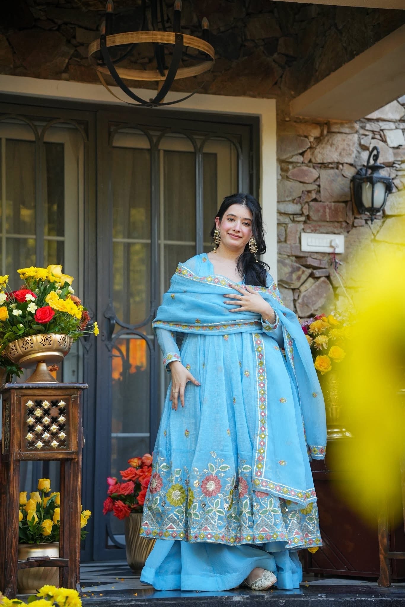 Skywash Organza Anarkali Suit Set