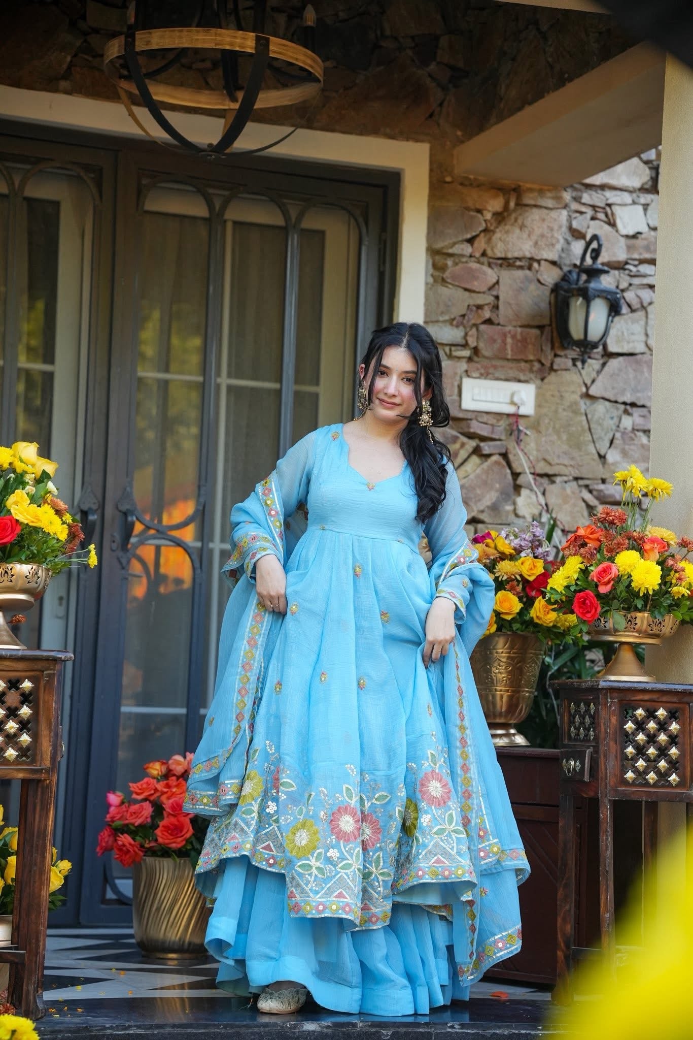 Skywash Organza Anarkali Suit Set