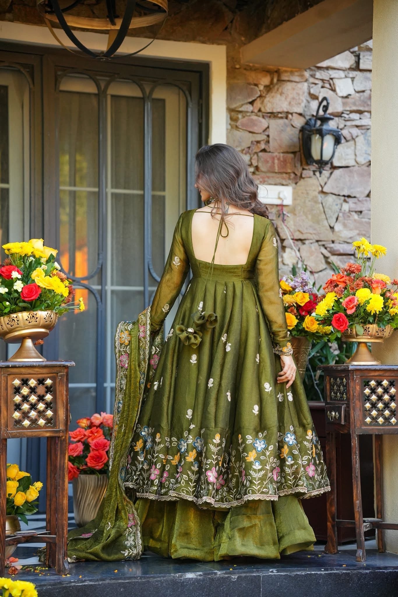 Vatsala Green Organza Anarkali Suit Set