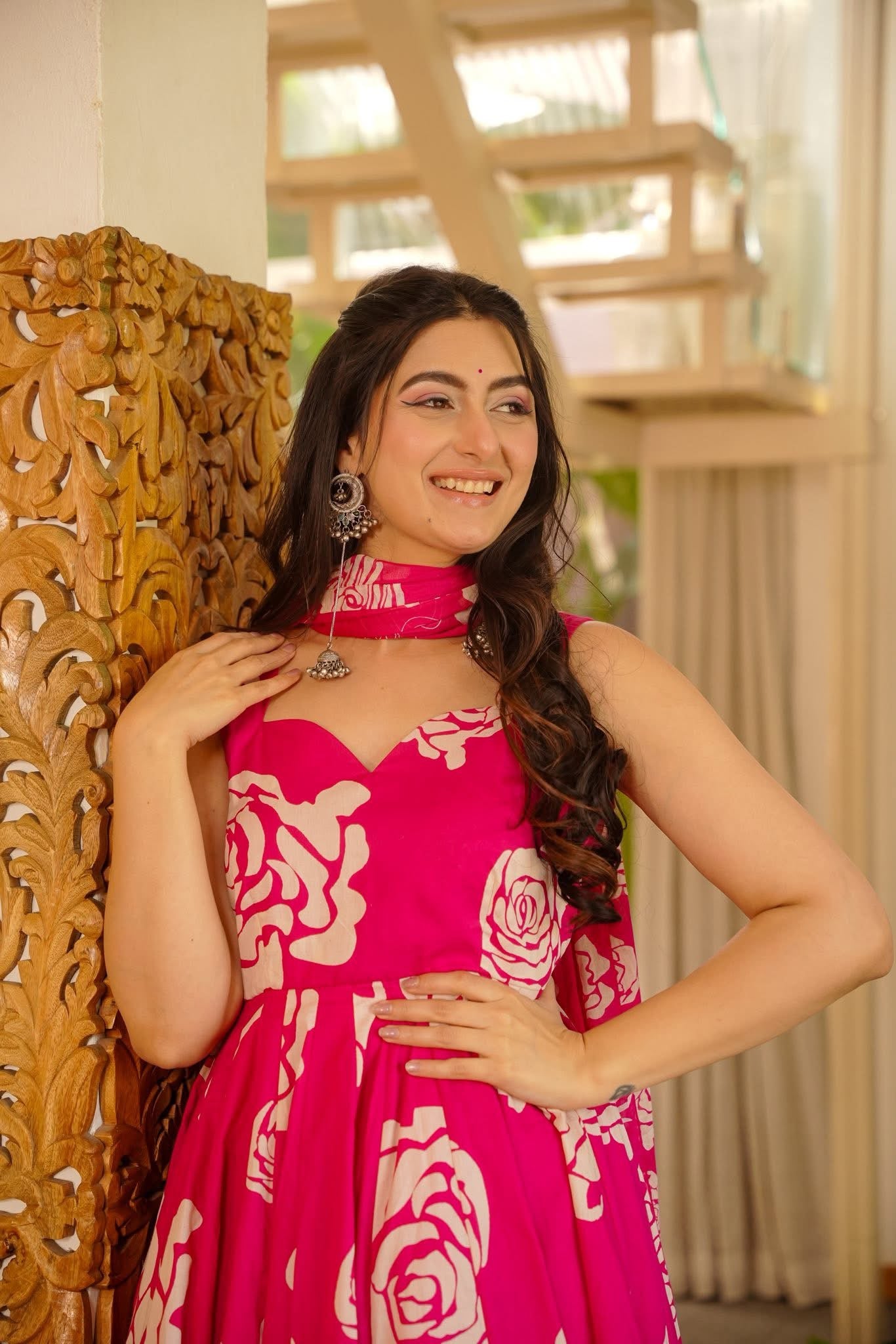 Mahi Floral Cotton Anarkali Suit Set