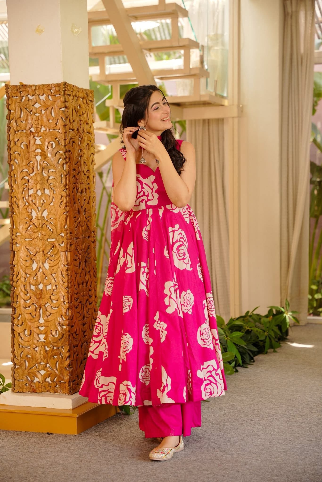 Mahi Floral Cotton Anarkali Suit Set