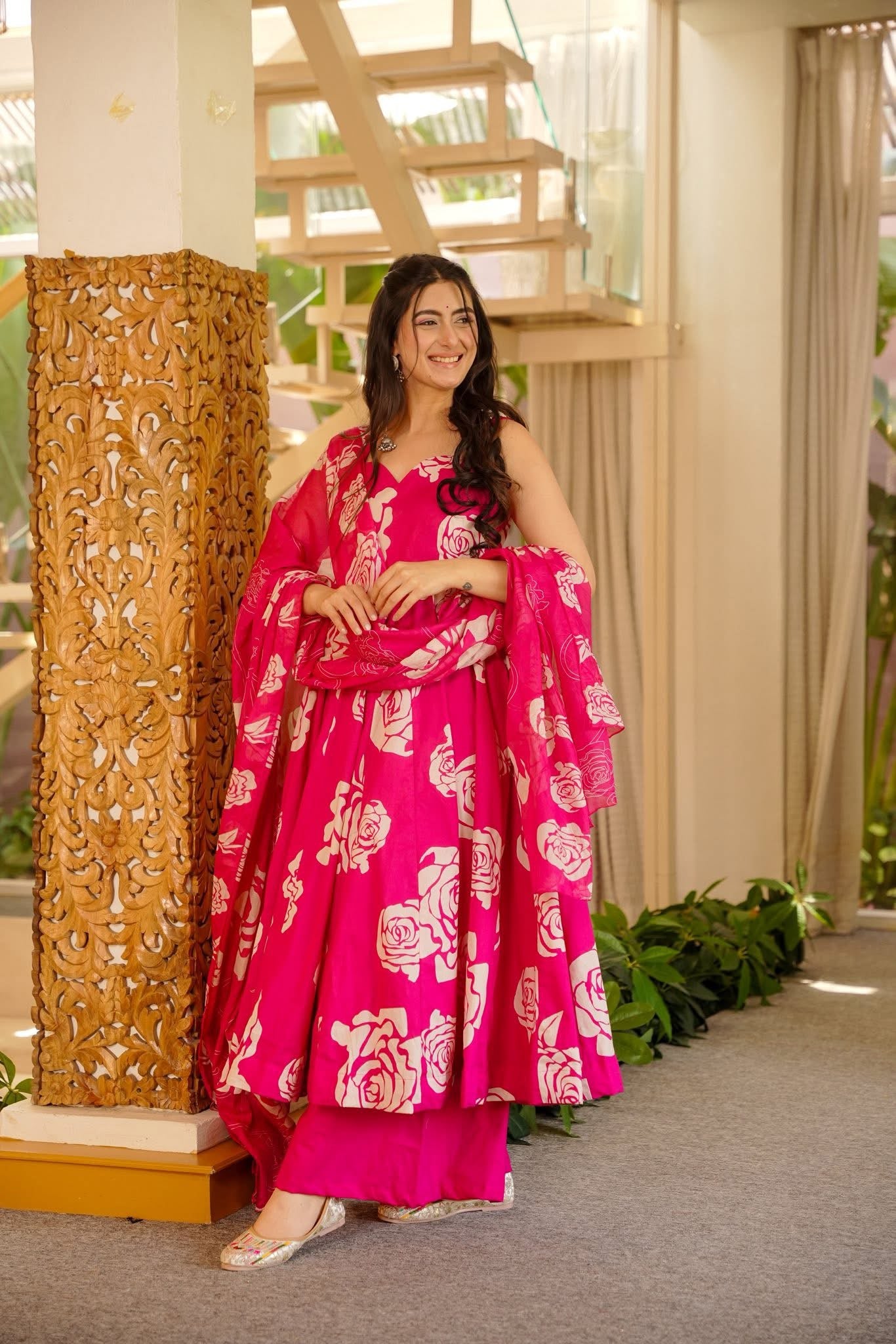 Mahi Floral Cotton Anarkali Suit Set