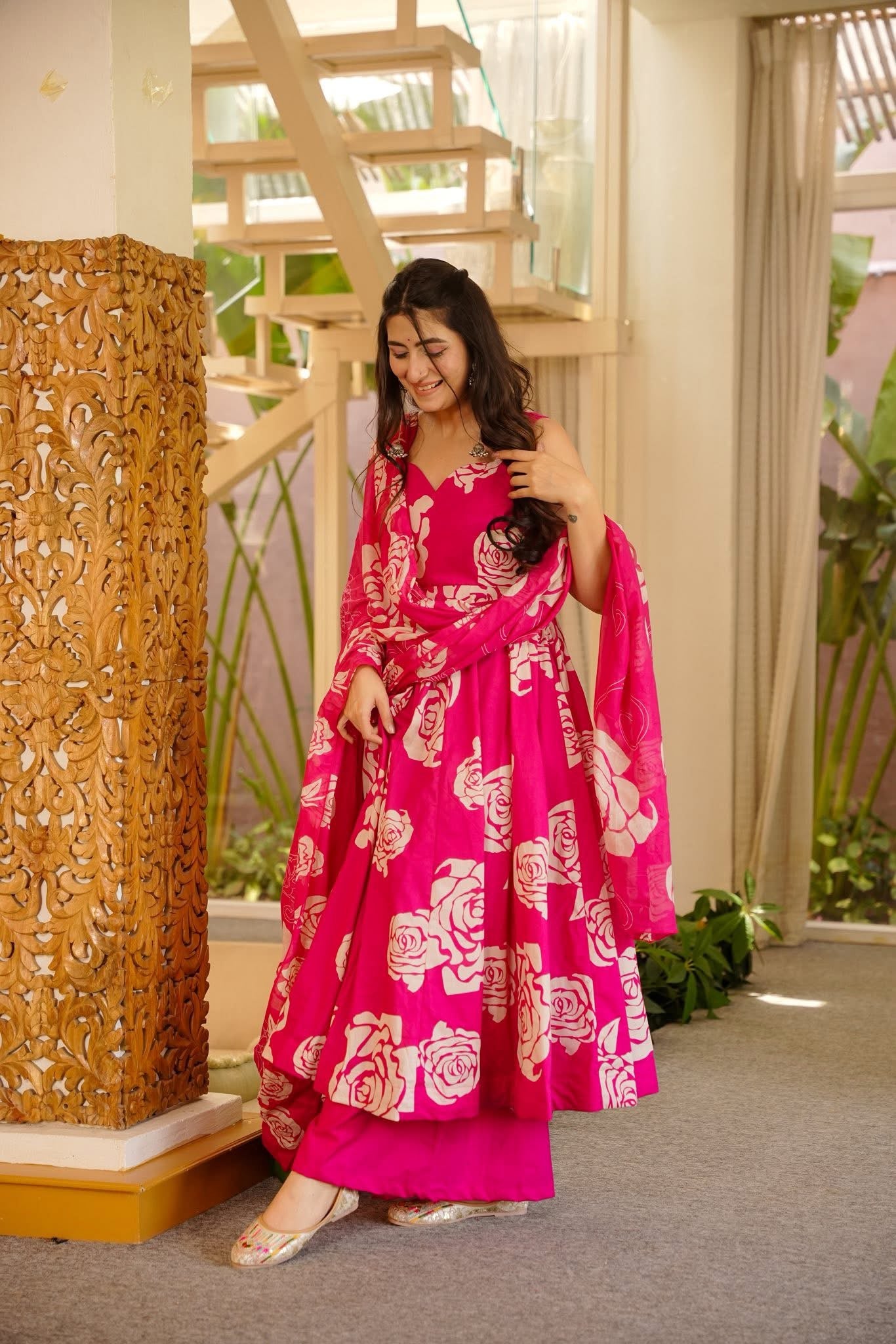 Mahi Floral Cotton Anarkali Suit Set