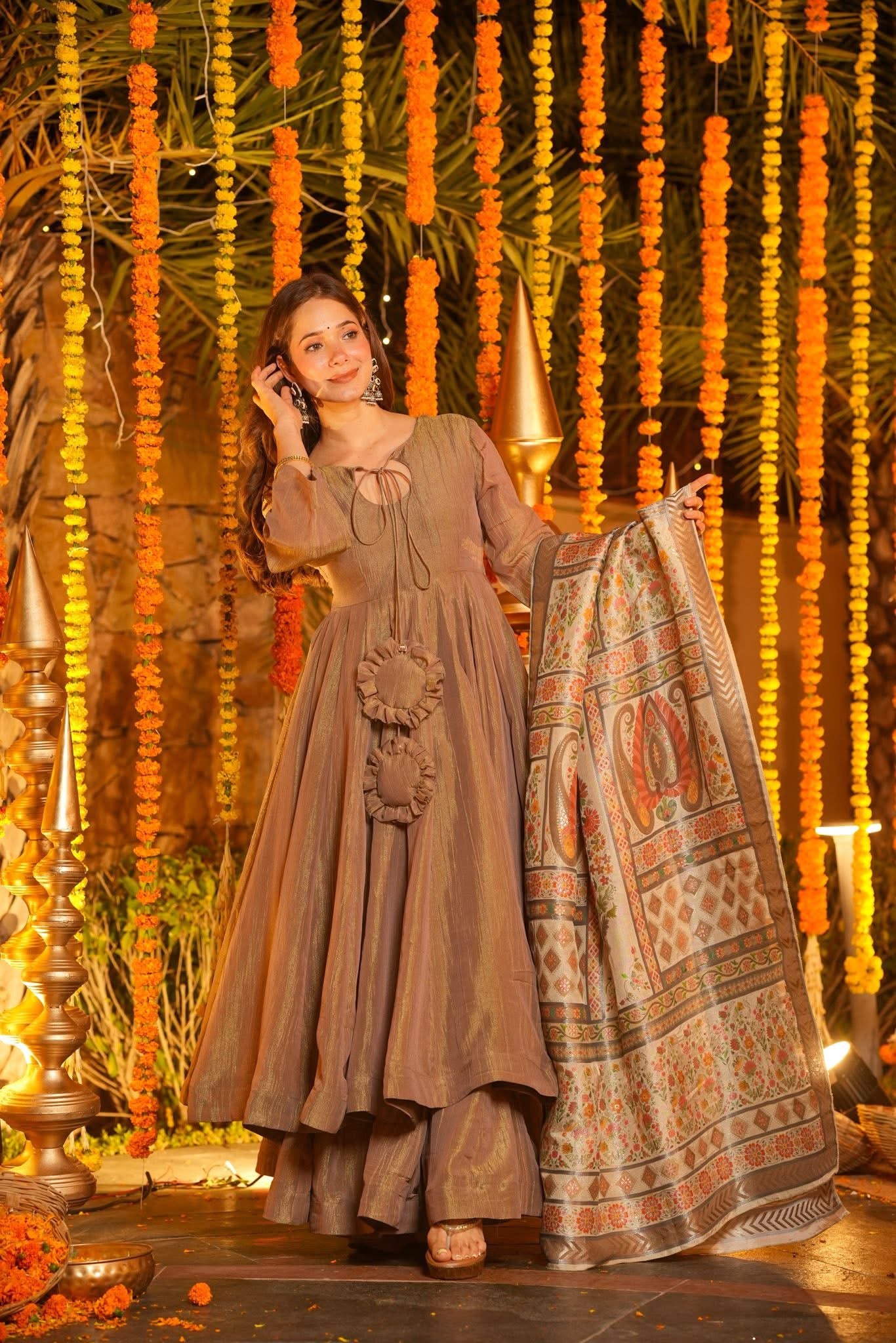 Kashti Mocha Wedding Wear Anarkali Suit Set