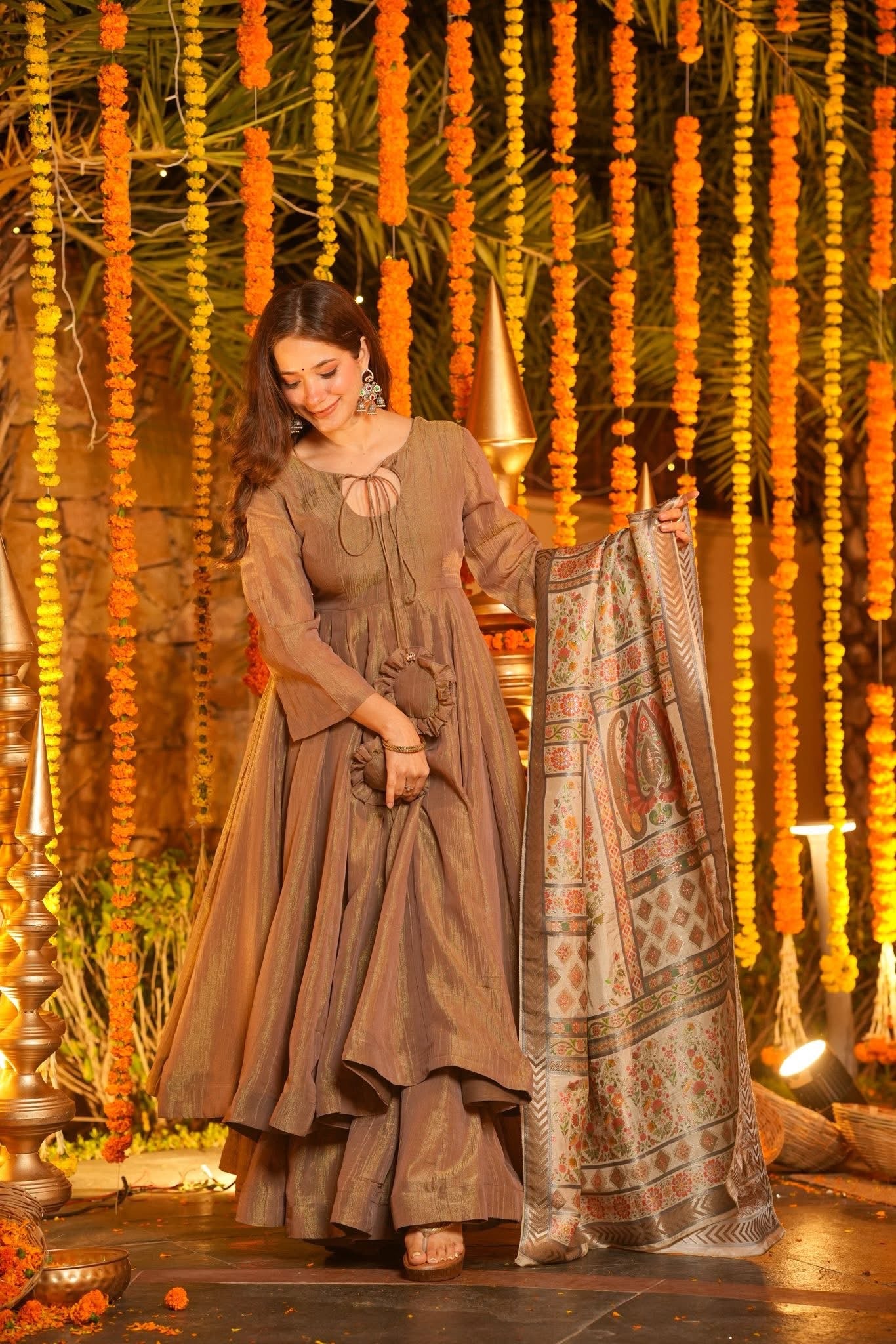 Kashti Mocha Wedding Wear Anarkali Suit Set