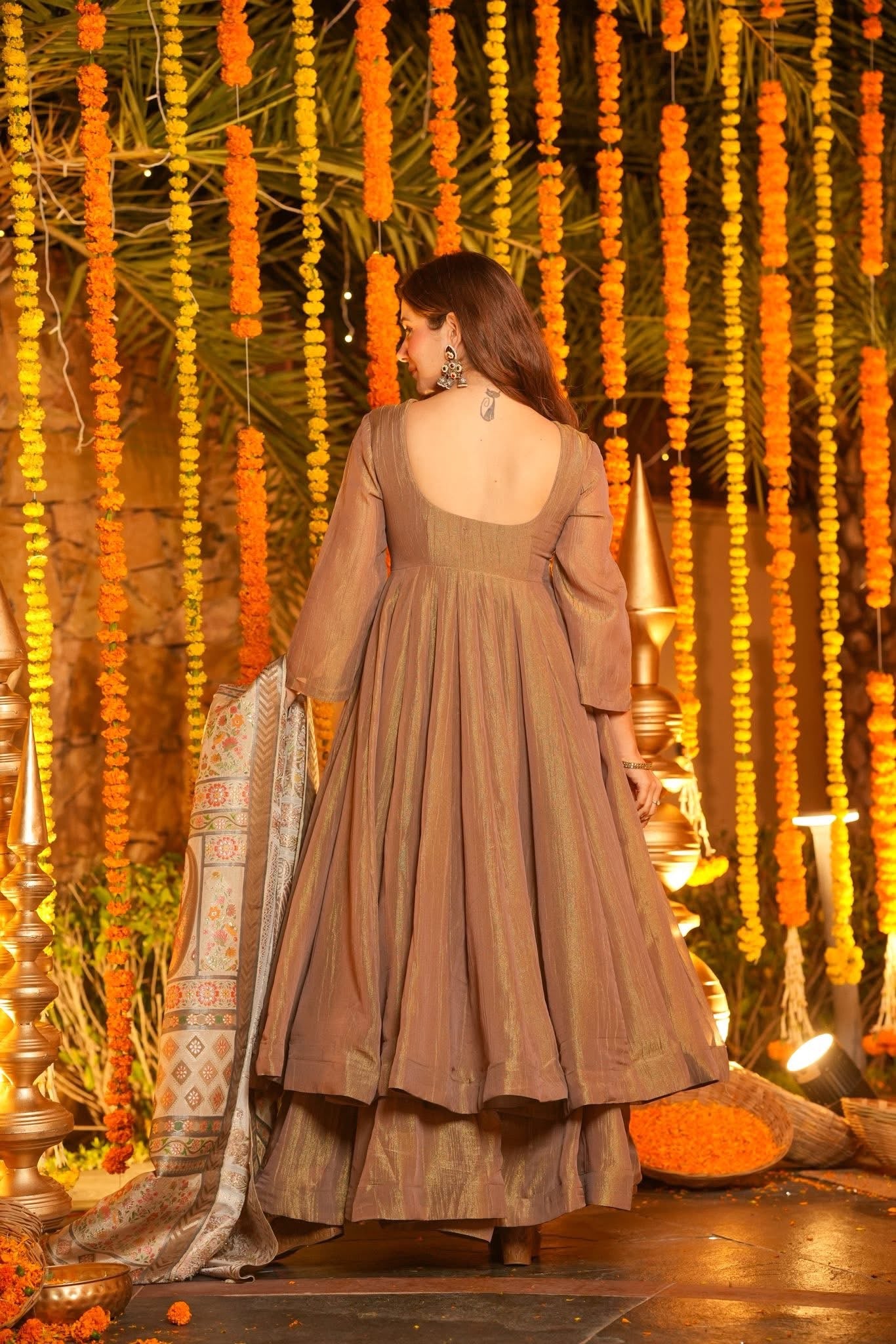 Kashti Mocha Wedding Wear Anarkali Suit Set