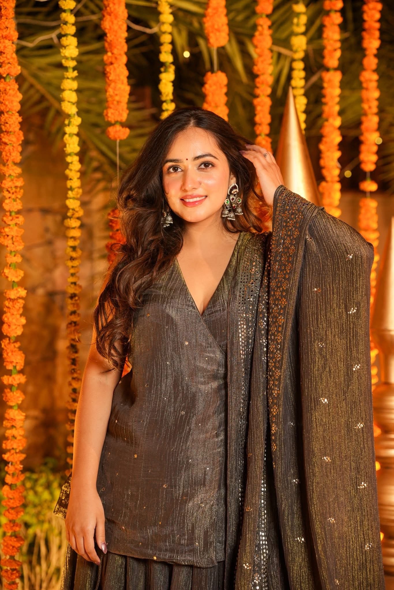 Earthy Crushed Cosmos Angarakha Kurta Set