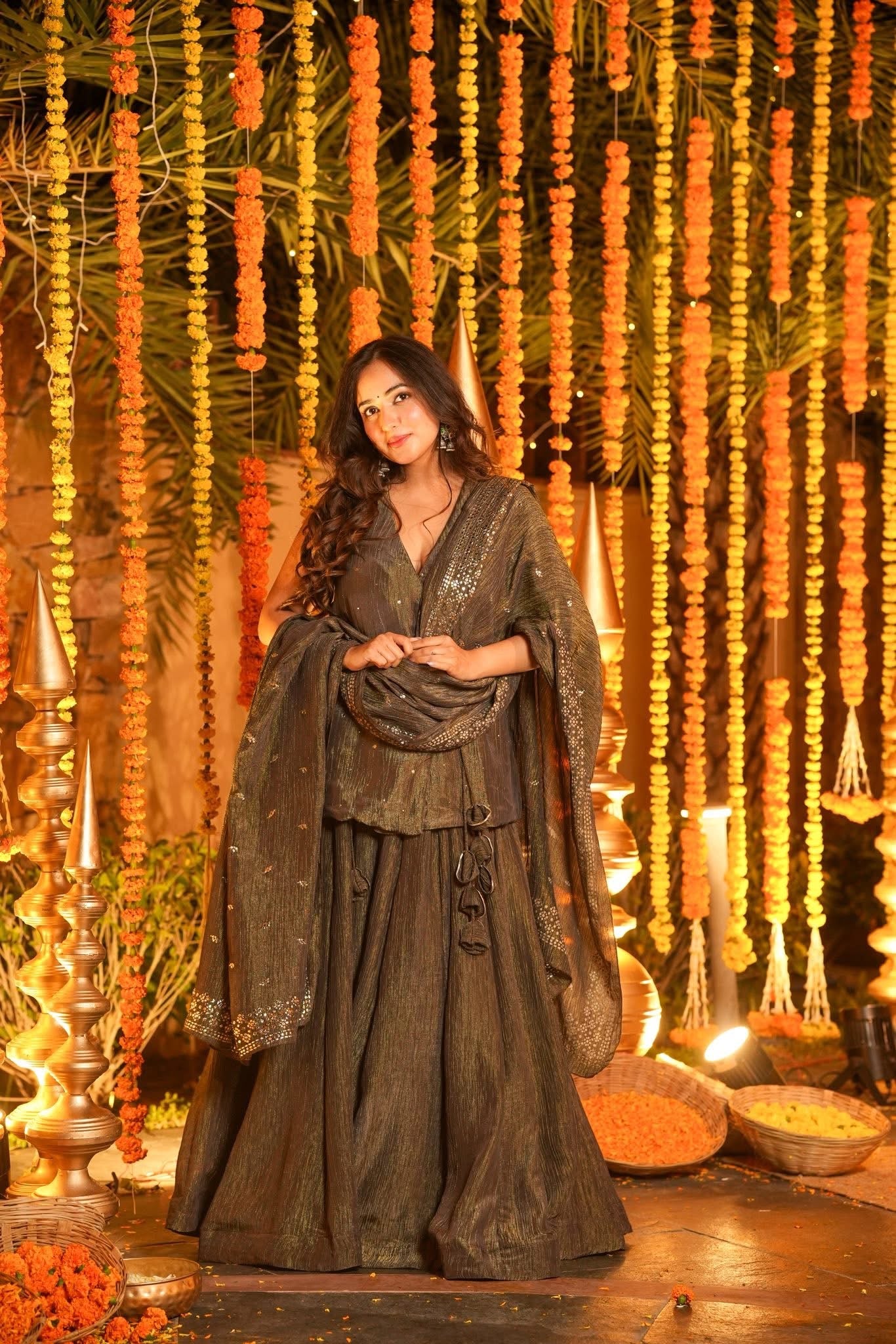 Earthy Crushed Cosmos Angarakha Kurta Set