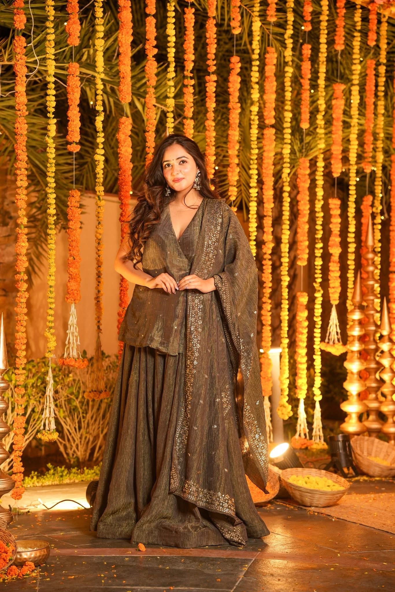 Earthy Crushed Cosmos Angarakha Kurta Set