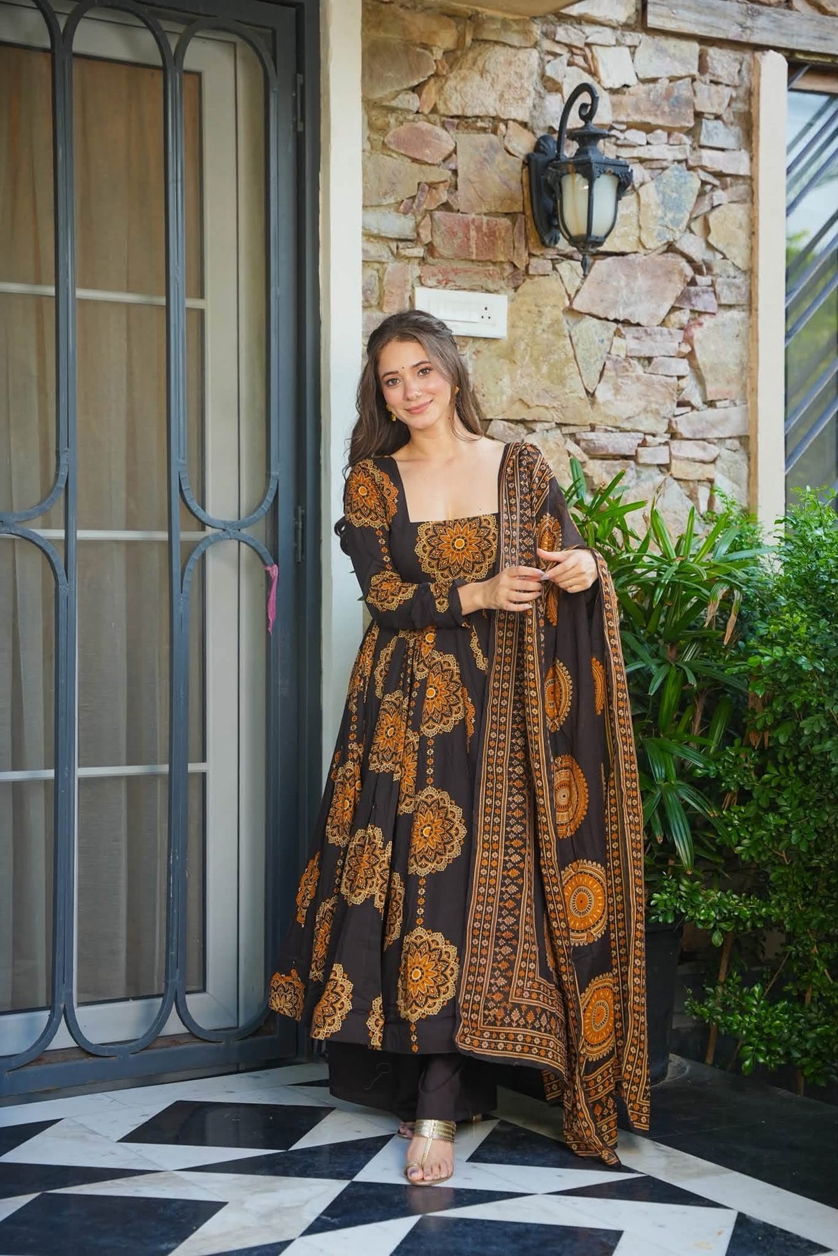 Iravika Bloom Cotton Anarkali Set