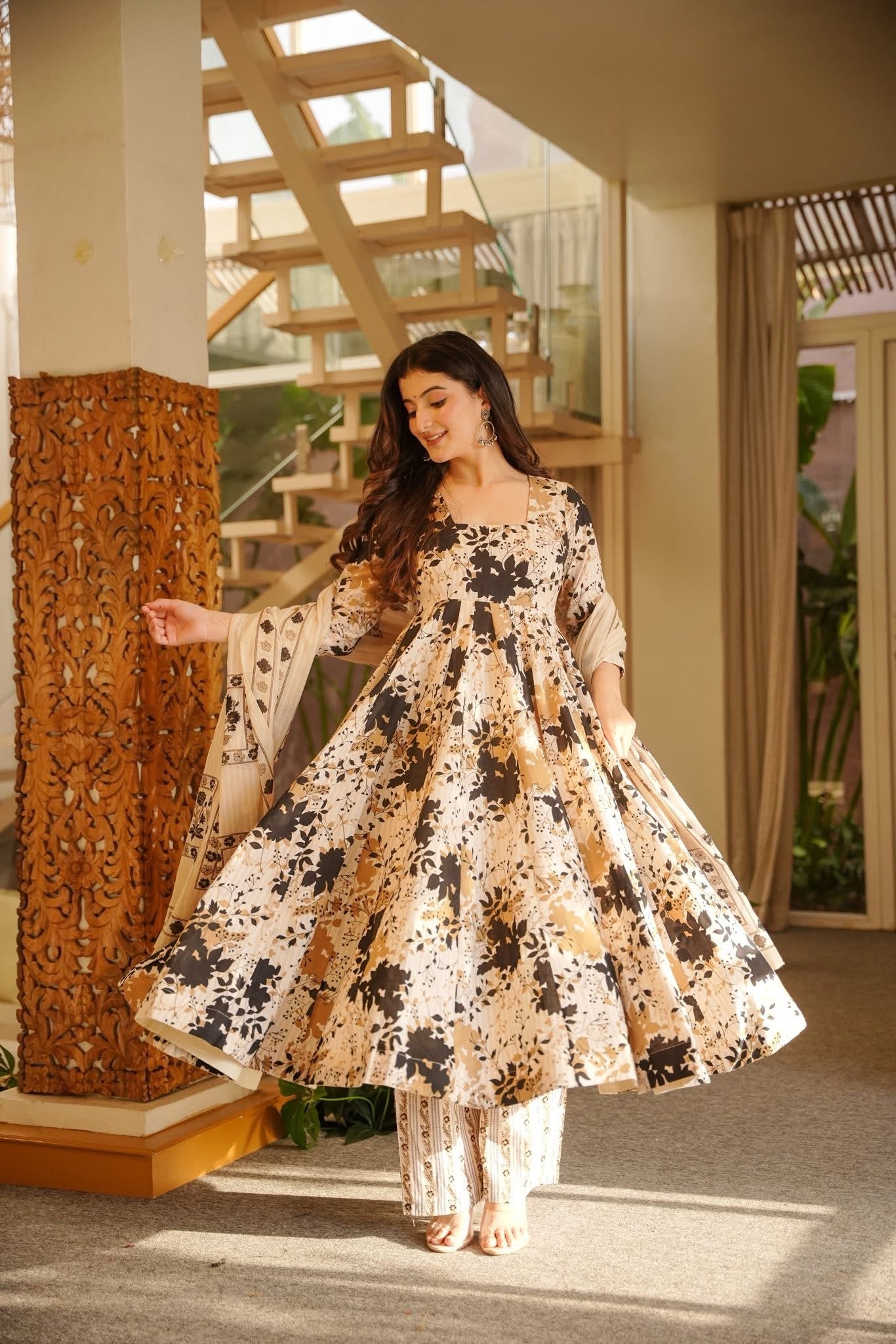 Bhakti White Printed Anarkali Suit Set