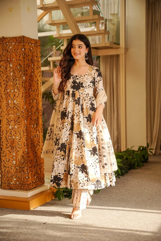 Bhakti White Printed Anarkali Suit Set